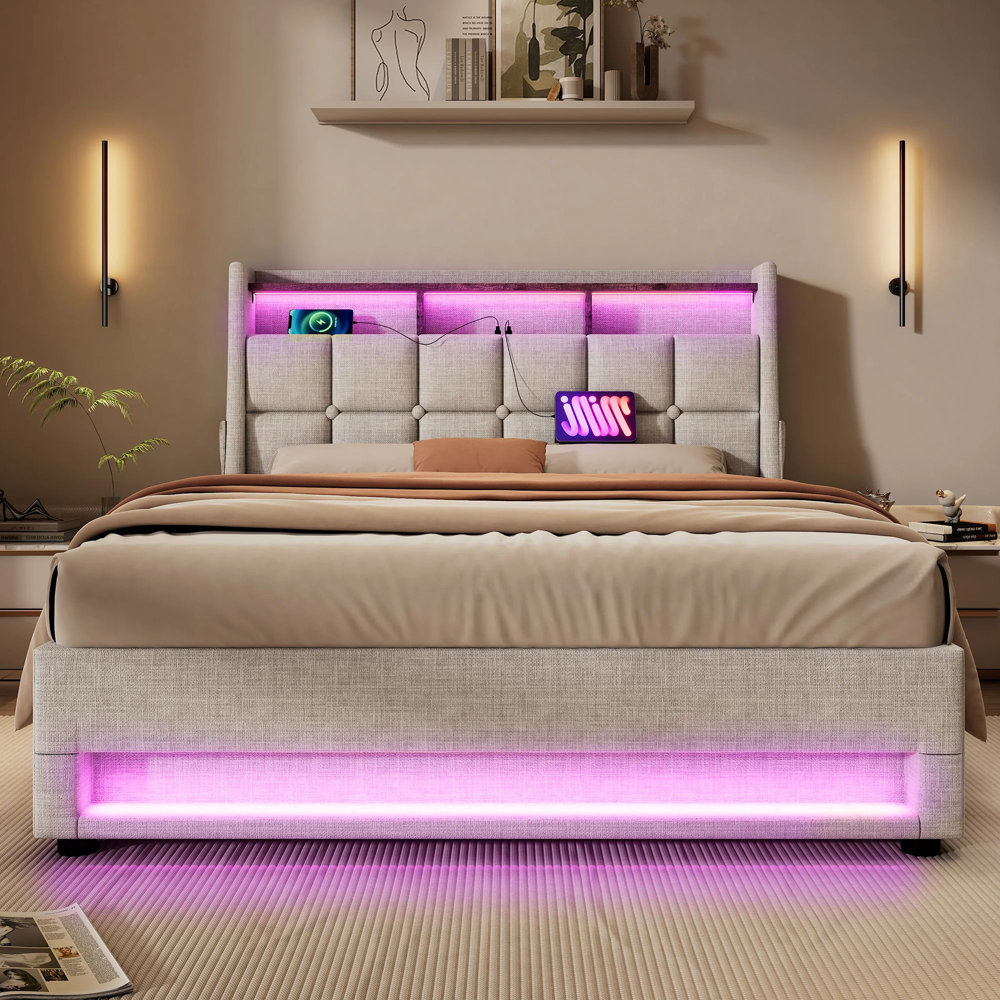 Upholstered Platform Bed With A Hydraulic Storage System, LED And USB Charging (Without Mattress) - Image 17