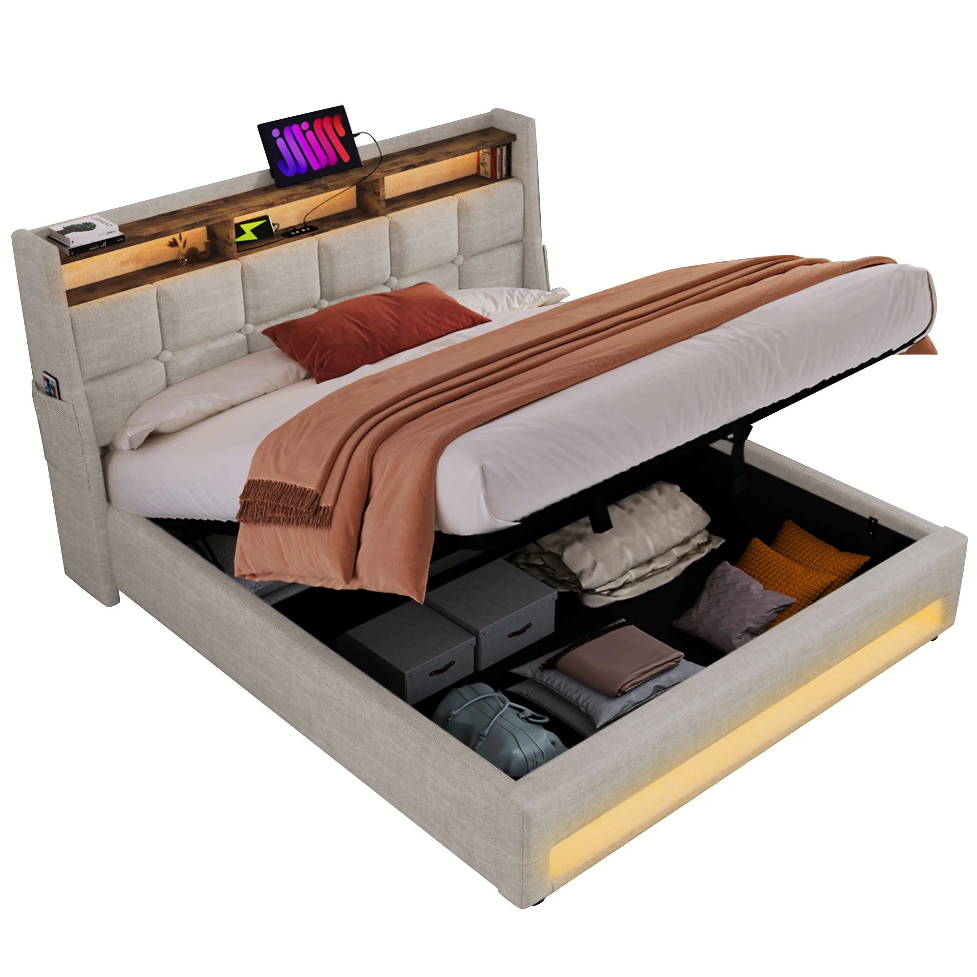 Upholstered Platform Bed With A Hydraulic Storage System, LED And USB Charging (Without Mattress) - Image 18