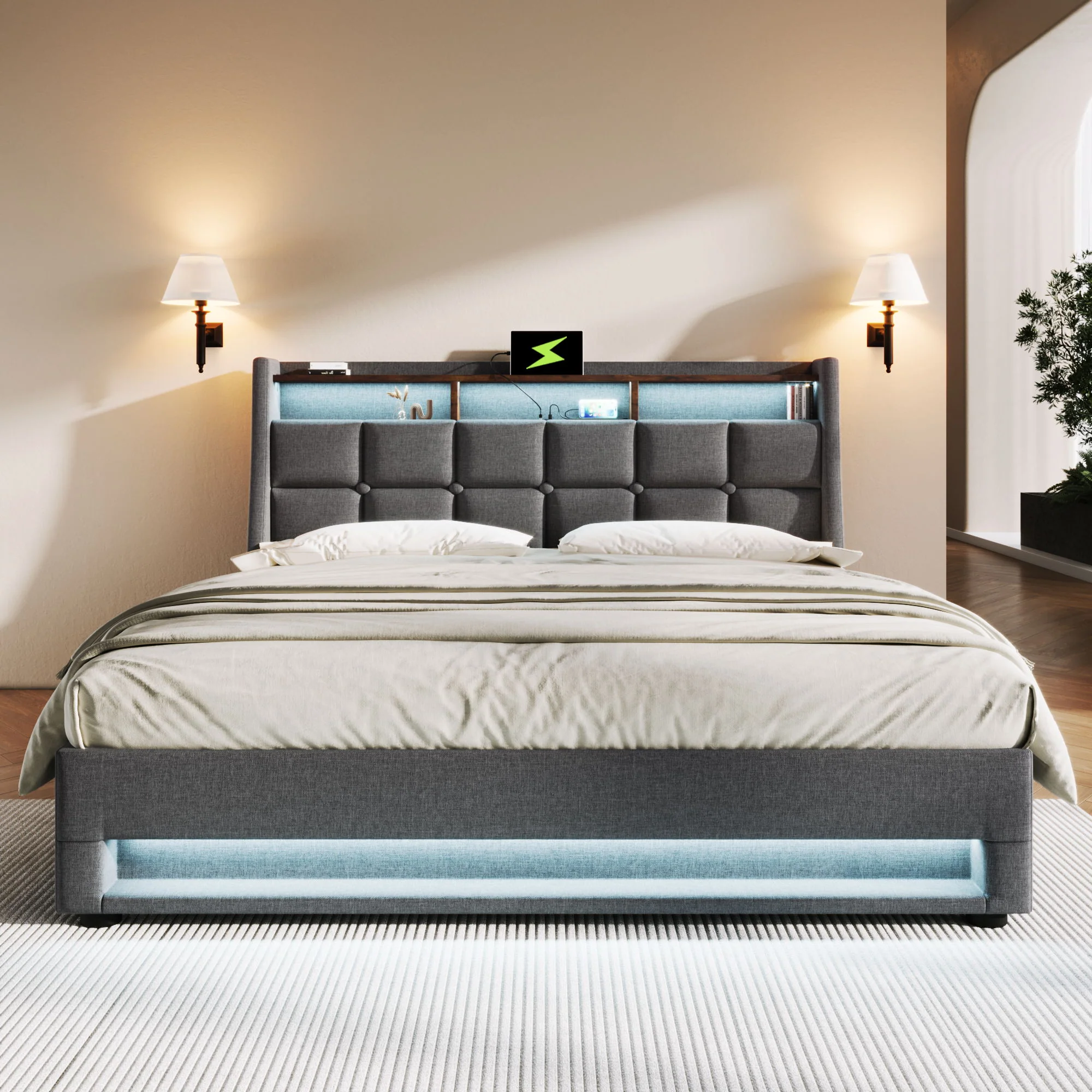Upholstered Platform Bed With A Hydraulic Storage System, LED And USB Charging (Without Mattress) - Image 19