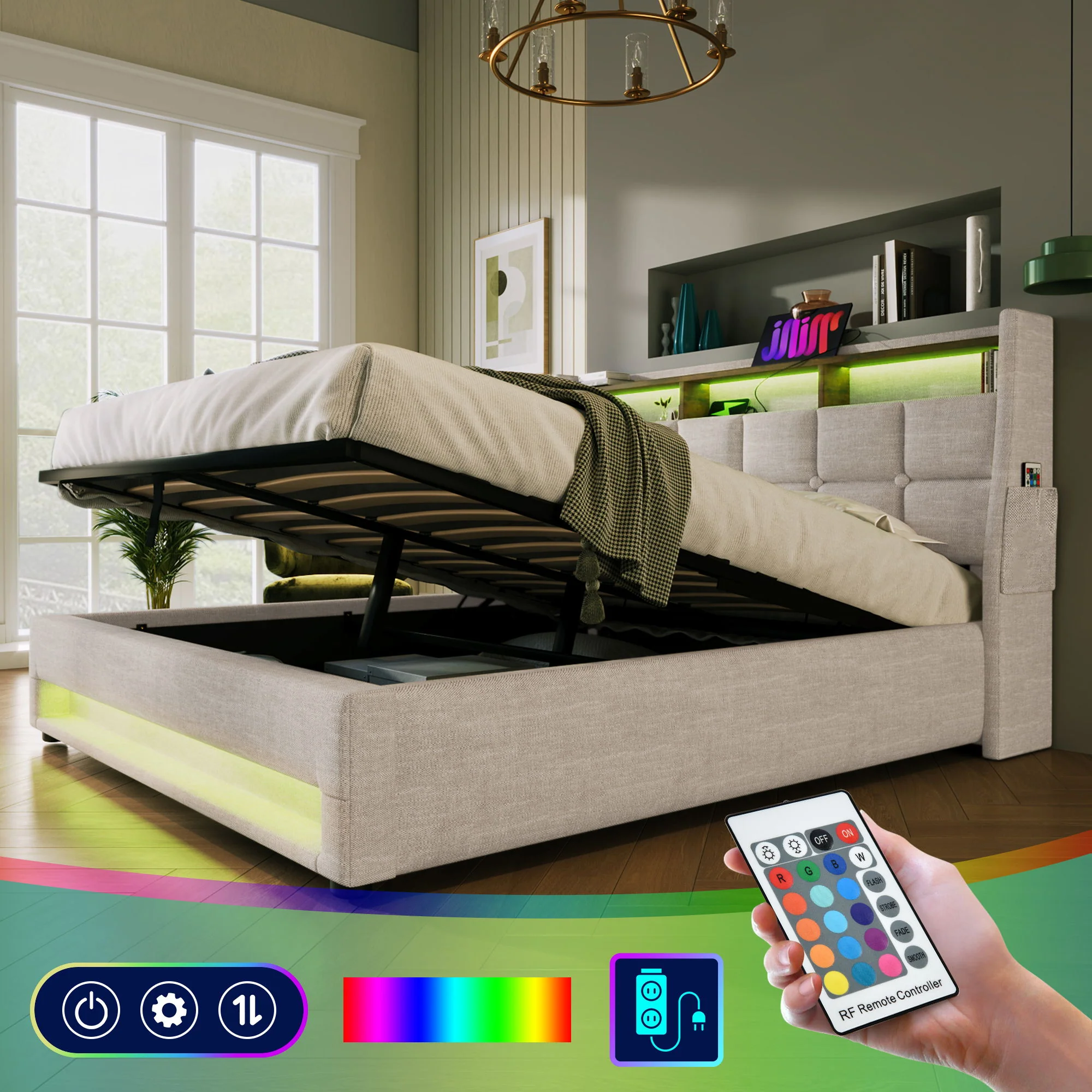 Upholstered Platform Bed With A Hydraulic Storage System, LED And USB Charging (Without Mattress) - Image 22