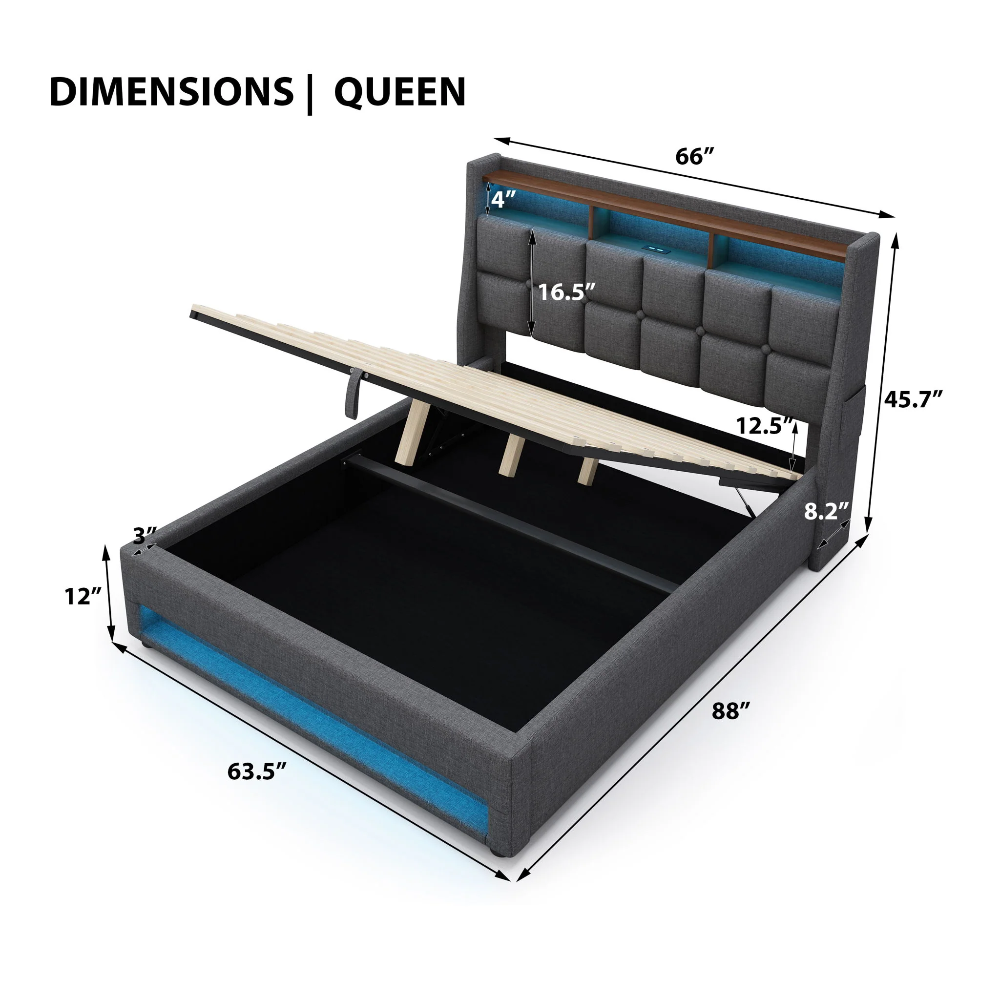 Upholstered Platform Bed With A Hydraulic Storage System, LED And USB Charging (Without Mattress) - Image 23