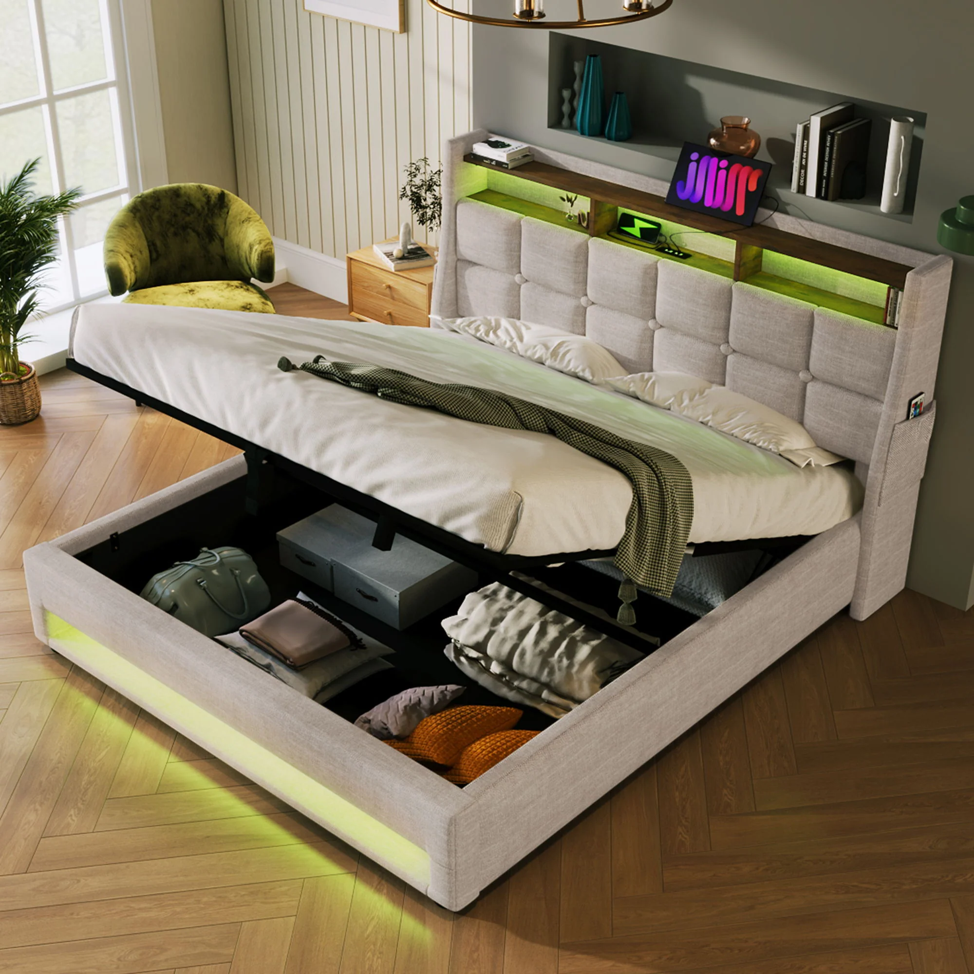 Upholstered Platform Bed With A Hydraulic Storage System, LED And USB Charging (Without Mattress) - Image 25