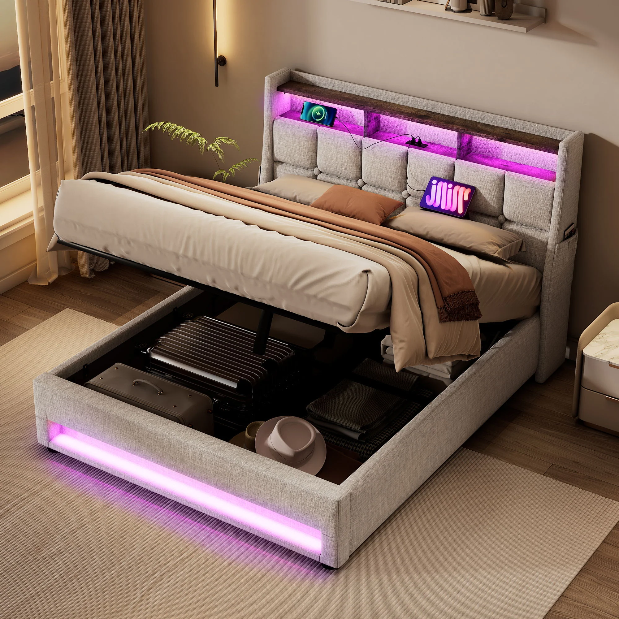 Upholstered Platform Bed With A Hydraulic Storage System, LED And USB Charging (Without Mattress) - Image 26