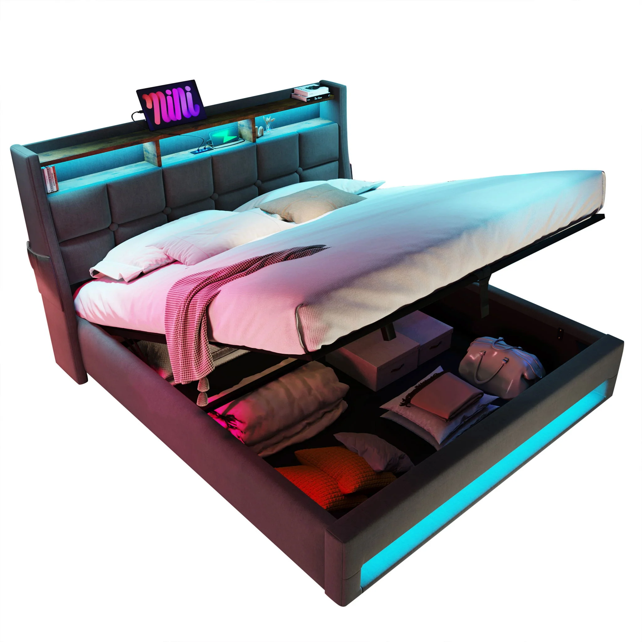 Upholstered Platform Bed With A Hydraulic Storage System, LED And USB Charging (Without Mattress) - Image 28