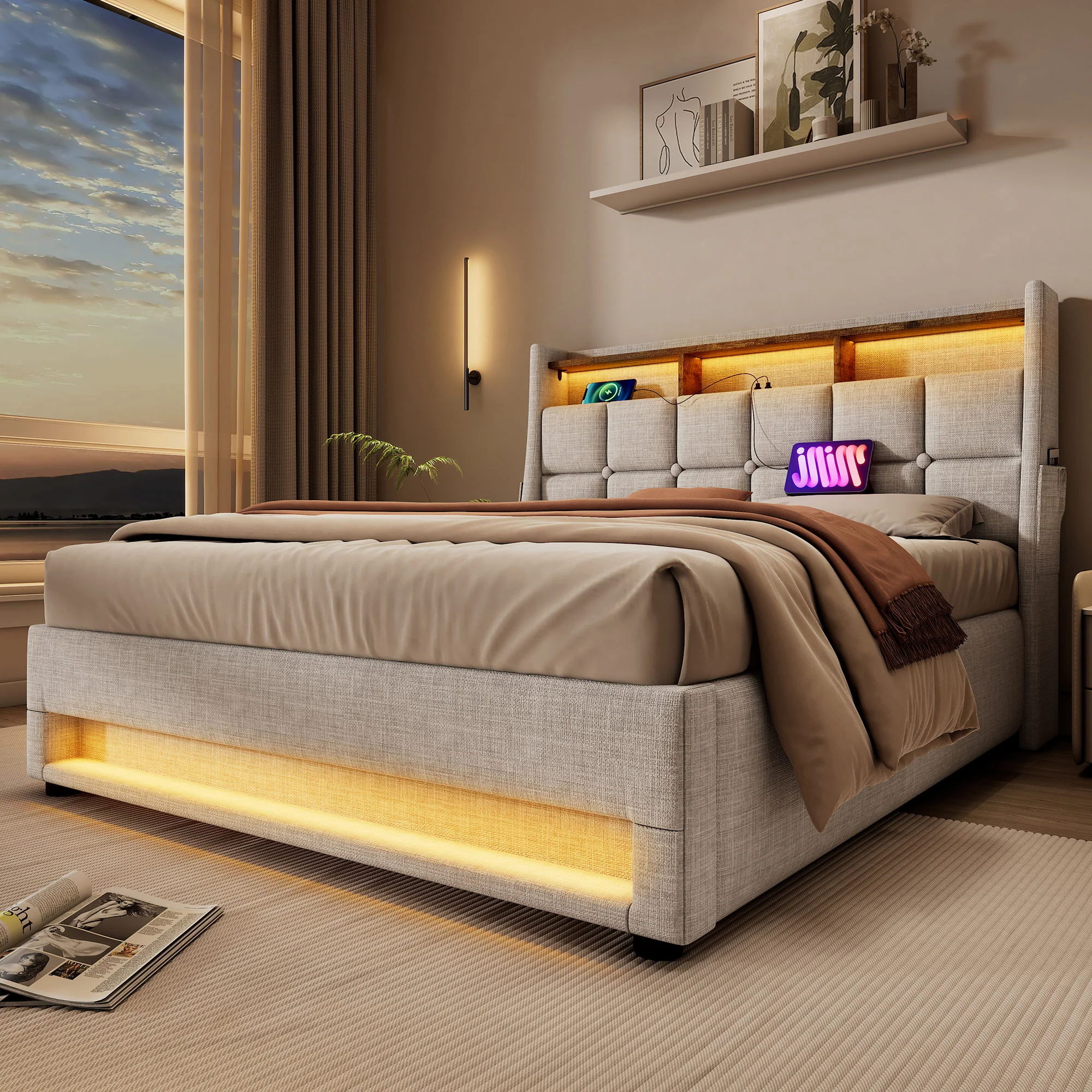 Upholstered Platform Bed With A Hydraulic Storage System, LED And USB Charging (Without Mattress) - Image 38