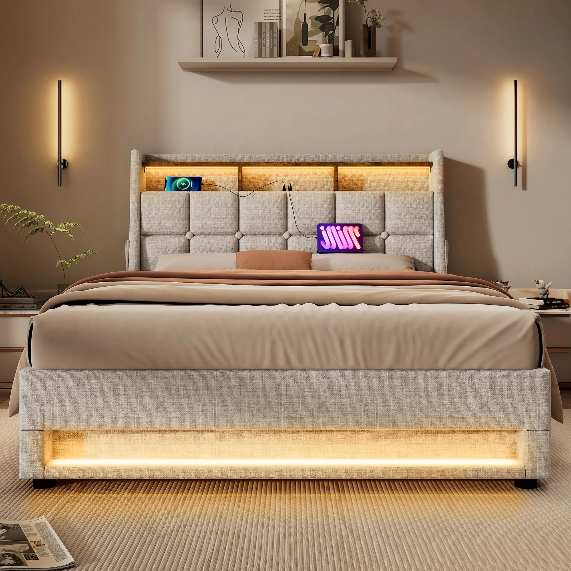 Upholstered Platform Bed With A Hydraulic Storage System, LED And USB Charging (Without Mattress) - Image 43