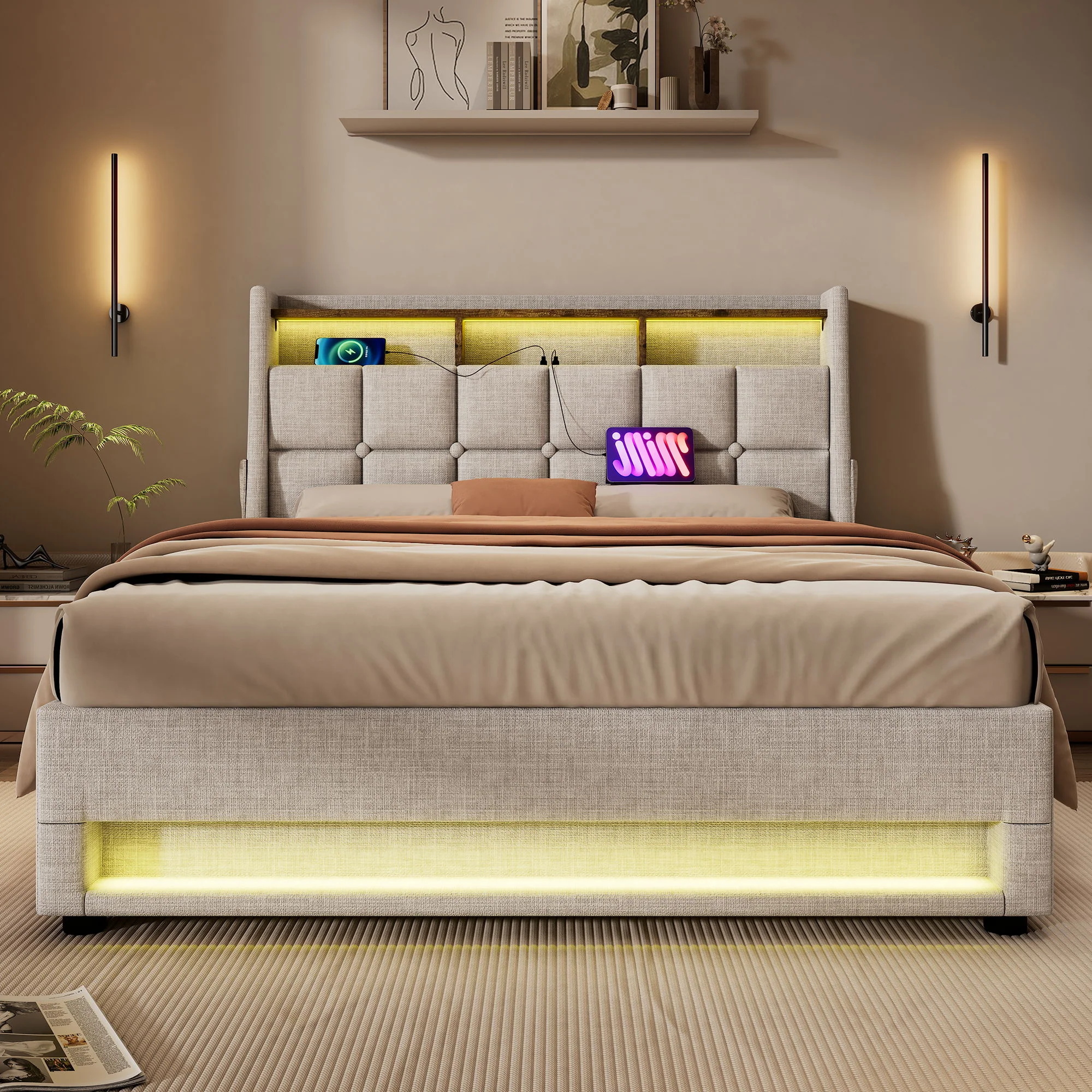 Upholstered Platform Bed With A Hydraulic Storage System, LED And USB Charging (Without Mattress) - Image 49