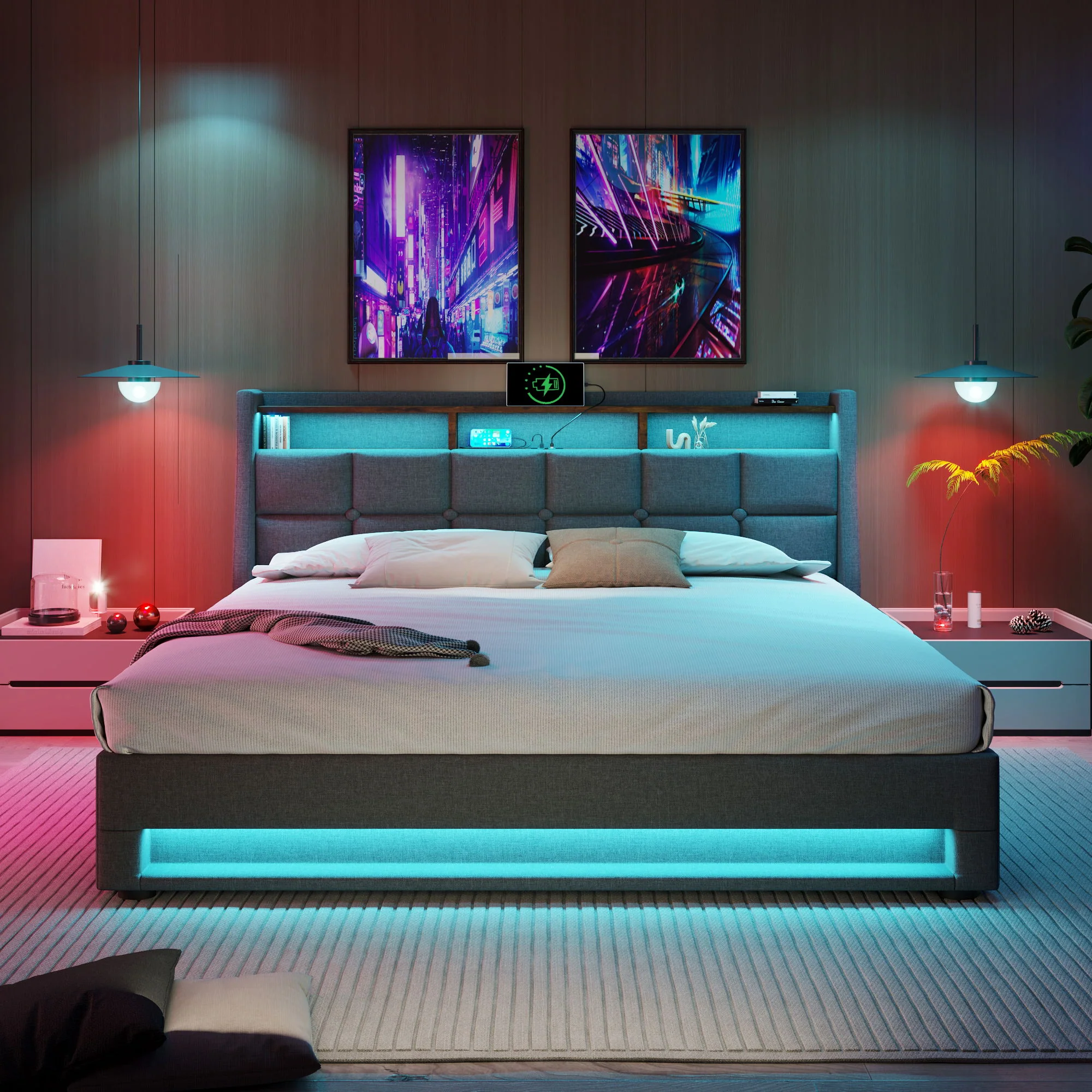 Upholstered Platform Bed With A Hydraulic Storage System, LED And USB Charging (Without Mattress) - Image 50