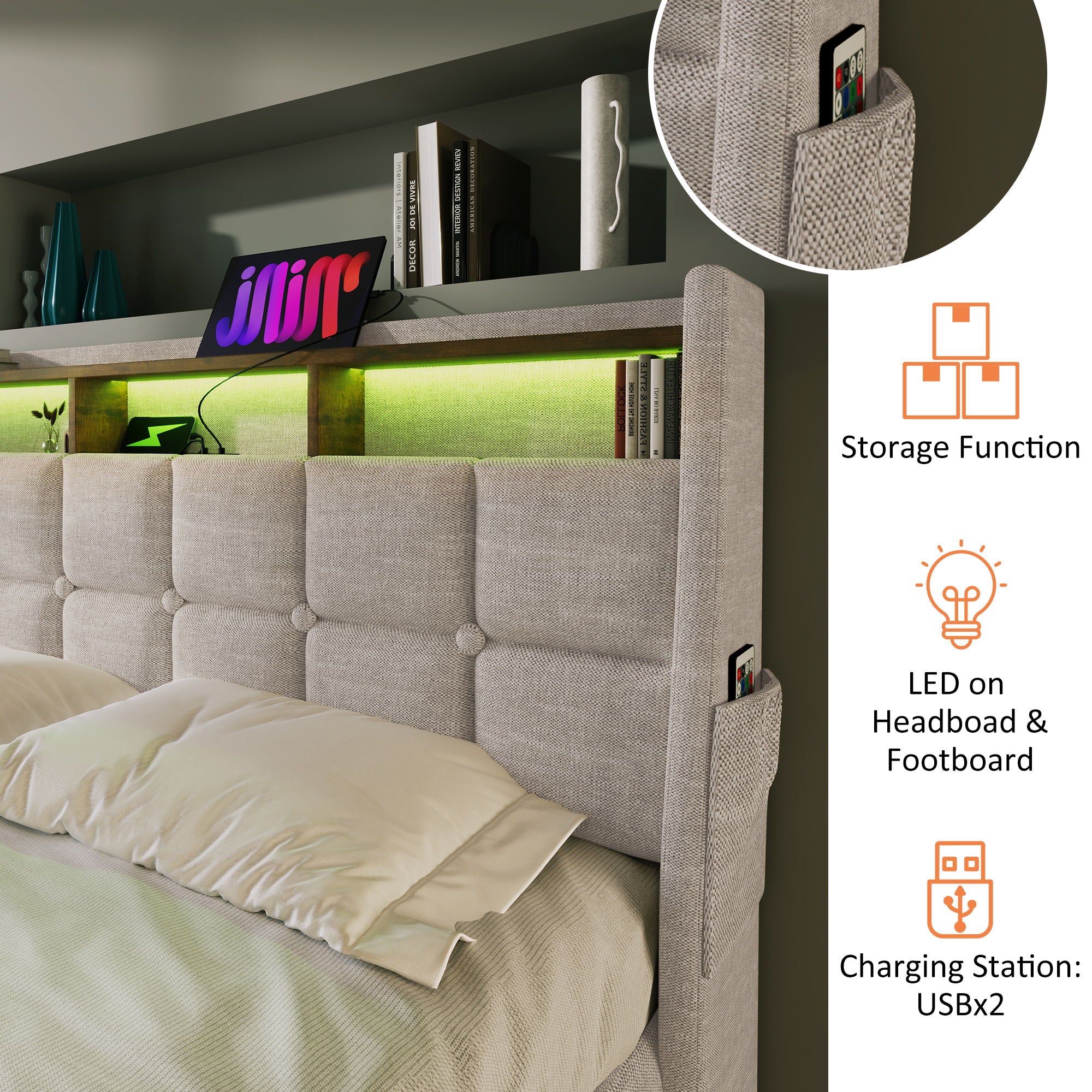 Upholstered Platform Bed With A Hydraulic Storage System, LED And USB Charging (Without Mattress) - Image 51