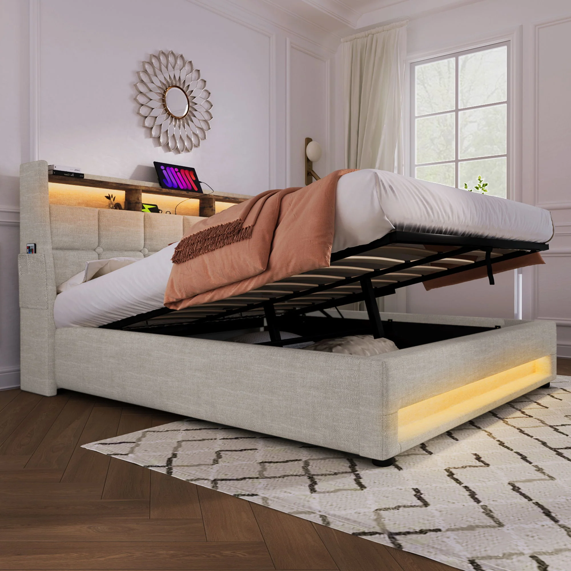 Upholstered Platform Bed With A Hydraulic Storage System, LED And USB Charging (Without Mattress) - Image 52