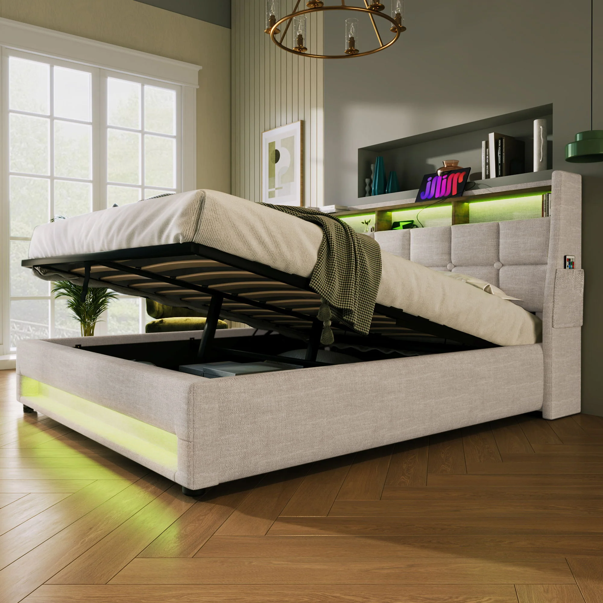 Upholstered Platform Bed With A Hydraulic Storage System, LED And USB Charging (Without Mattress) - Image 7