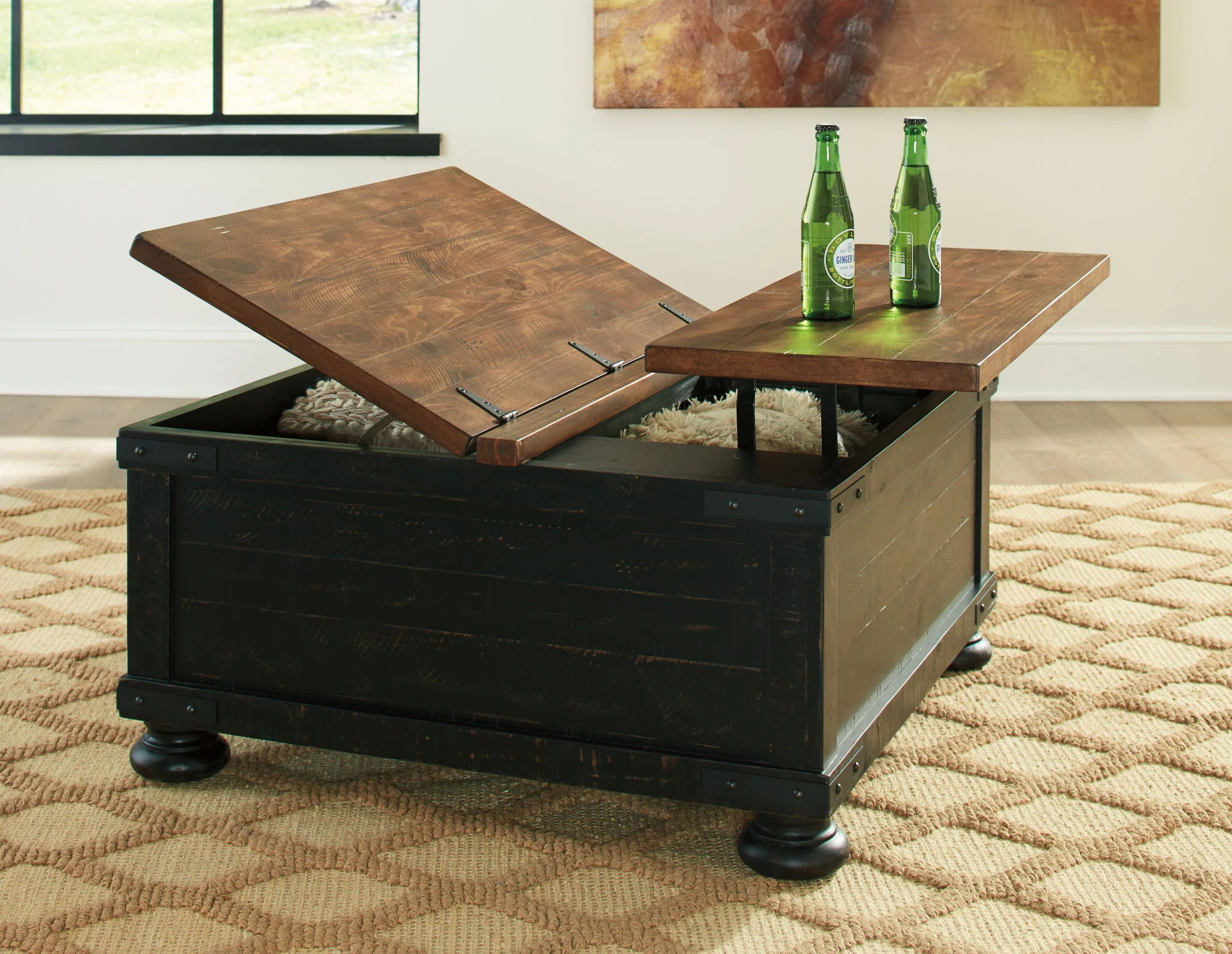 Valebeck - Lift Top Cocktail Table - Black / Brown - Image 3
