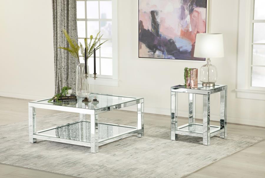 Valentina 1-shelf Square Glass Top Side End Table Silver - Image 5