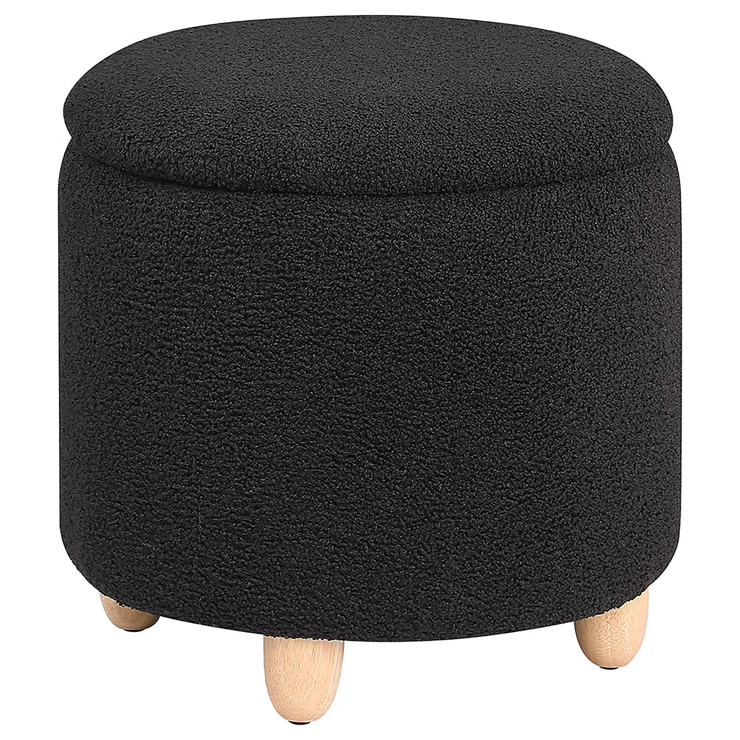 Valia Faux Sheepskin Upholstered Round Storage Ottoman Black - Image 8