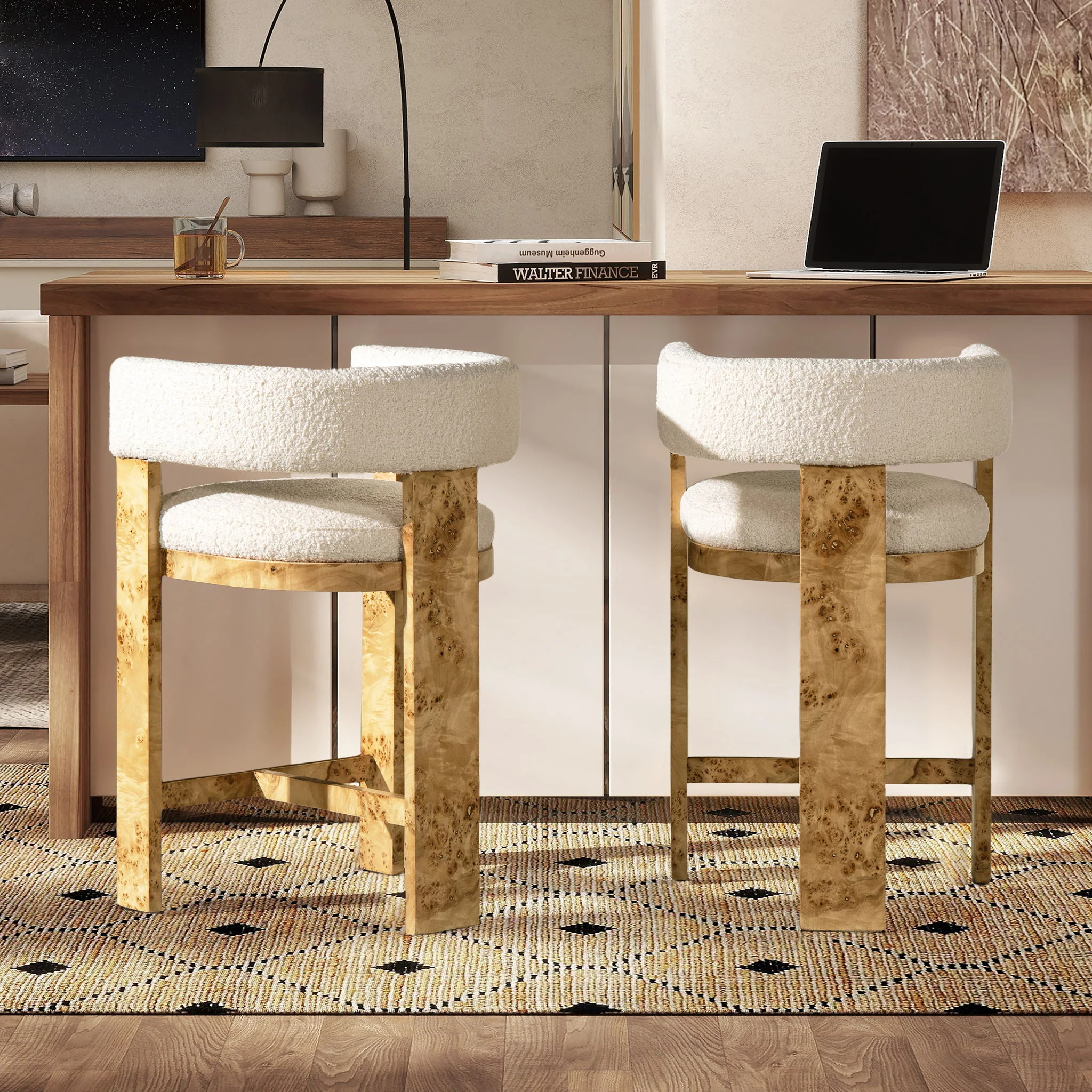 Vavona - Burl Upholstered Barrel Back Counter Height Bar Stool - Polar Off White - Image 10