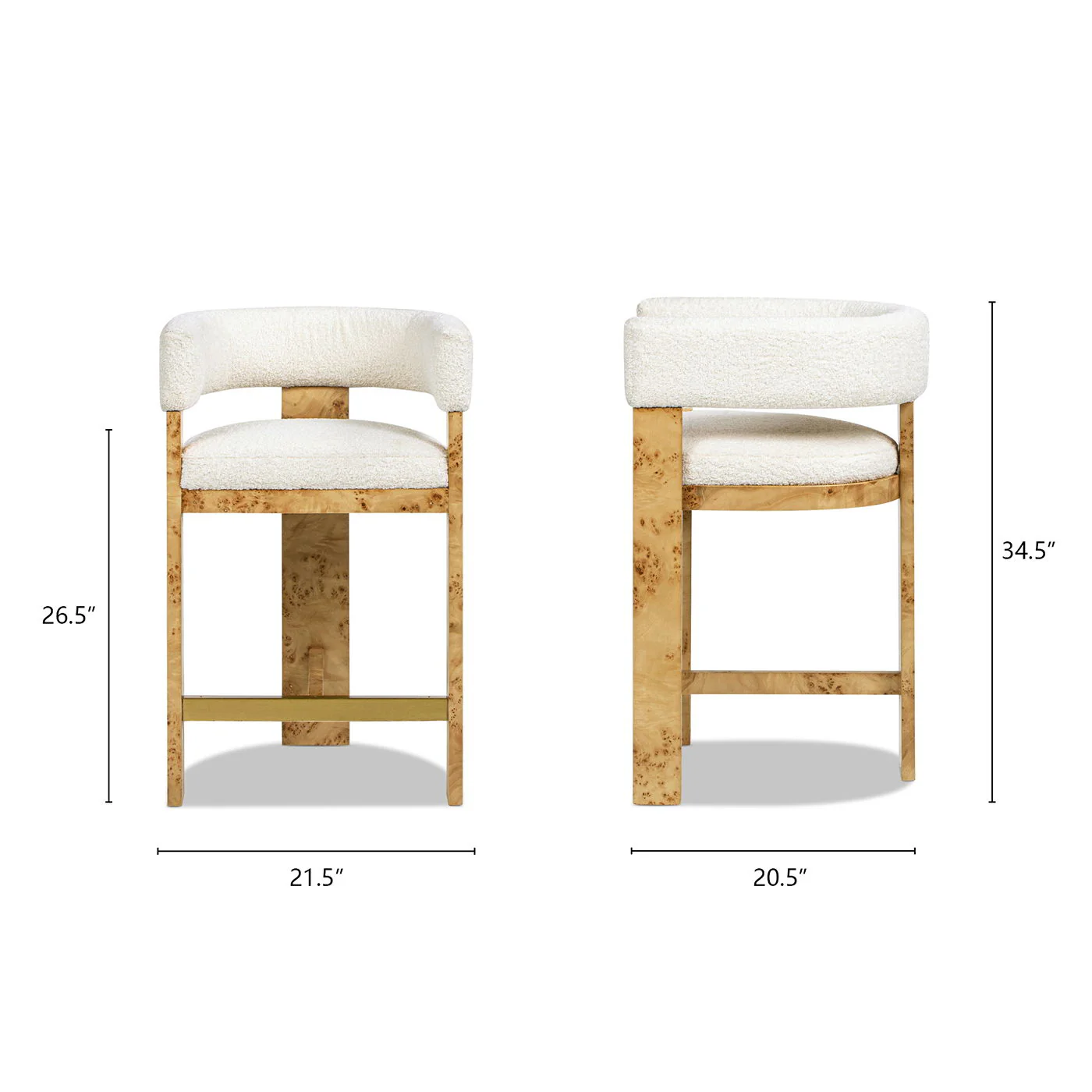 Vavona - Burl Upholstered Barrel Back Counter Height Bar Stool - Polar Off White - Image 6