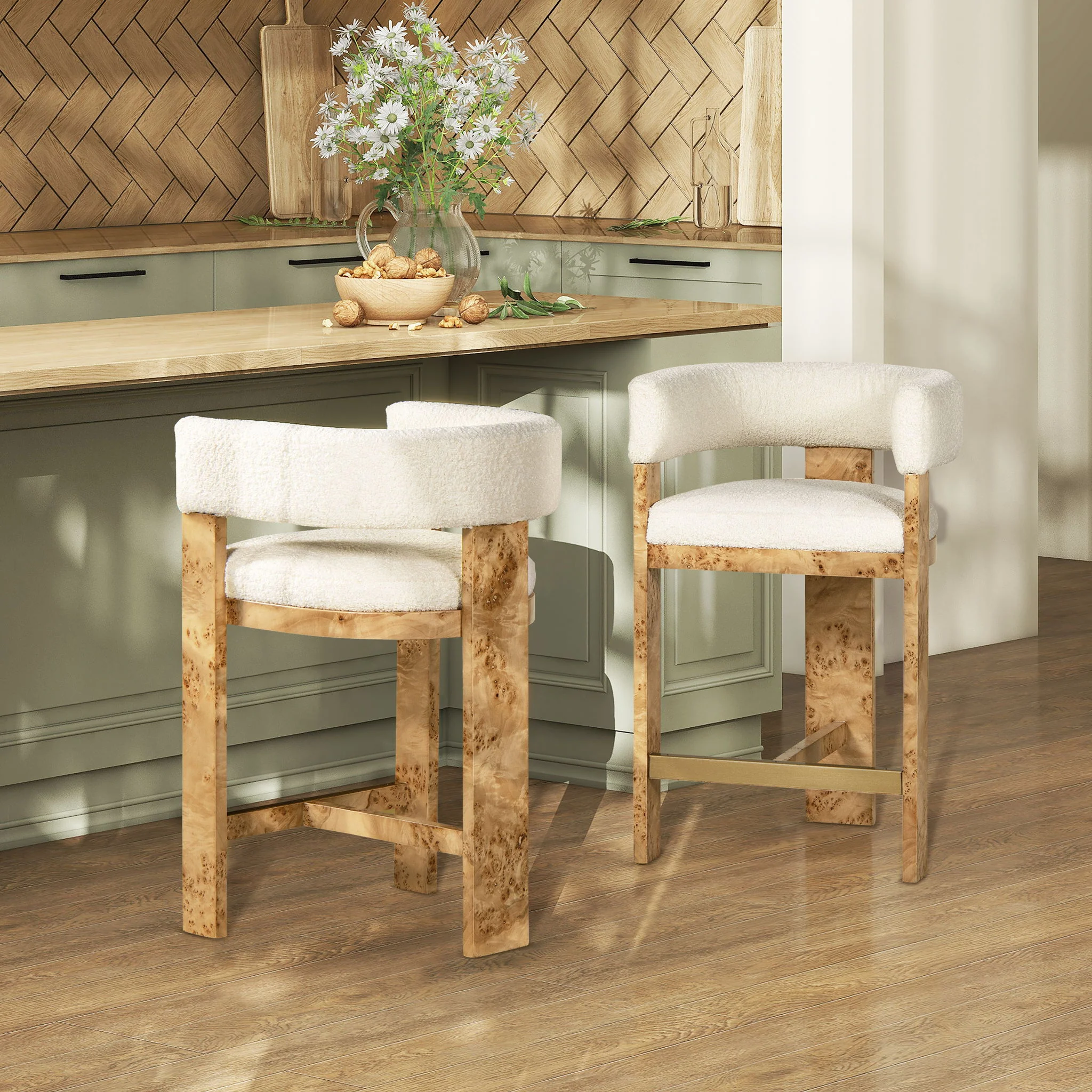 Vavona - Burl Upholstered Barrel Back Counter Height Bar Stool - Polar Off White - Image 7