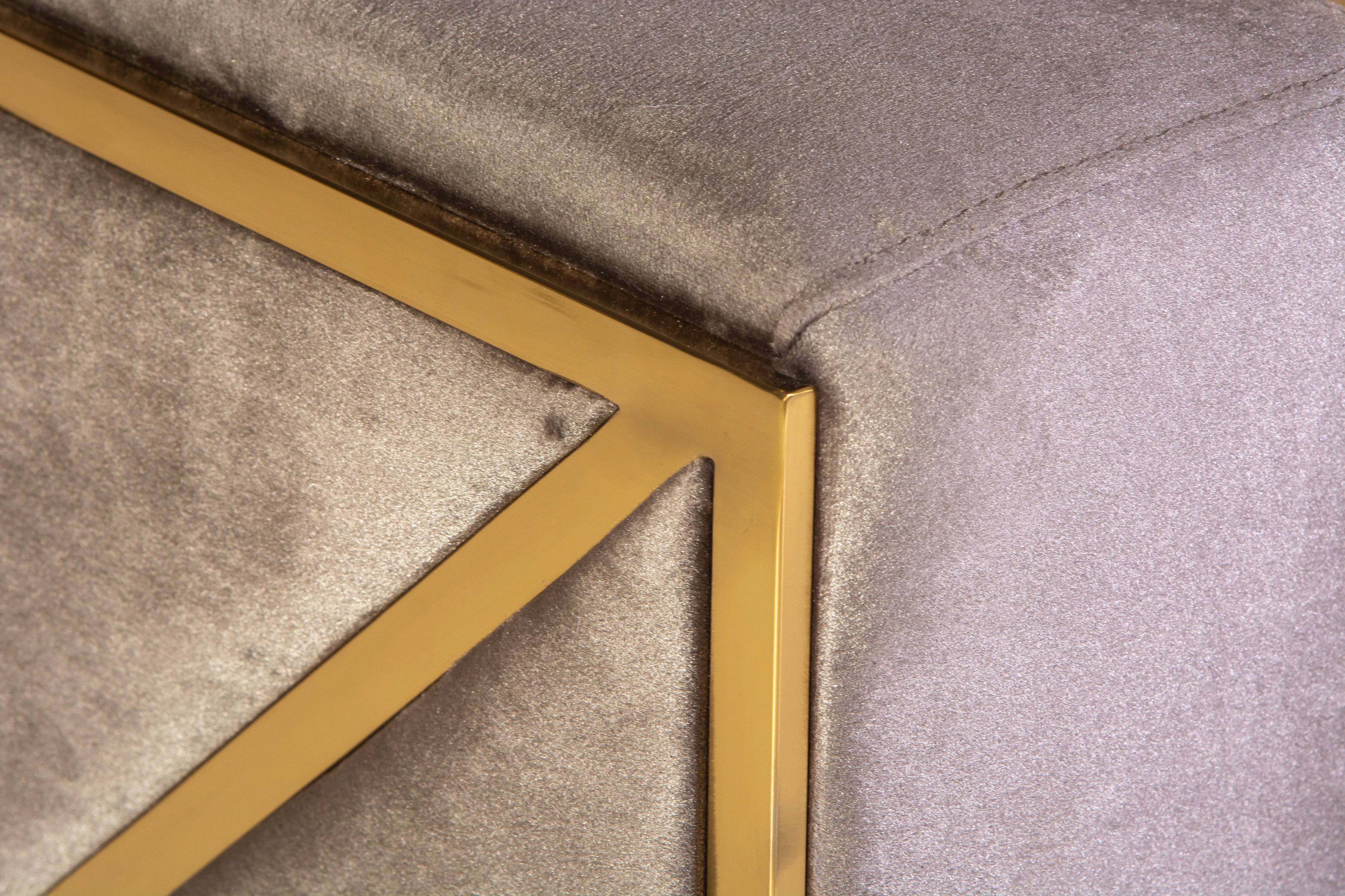 Brown Velvet Sectional Sofa with Gold Trim & Accent Pillows - Image 5