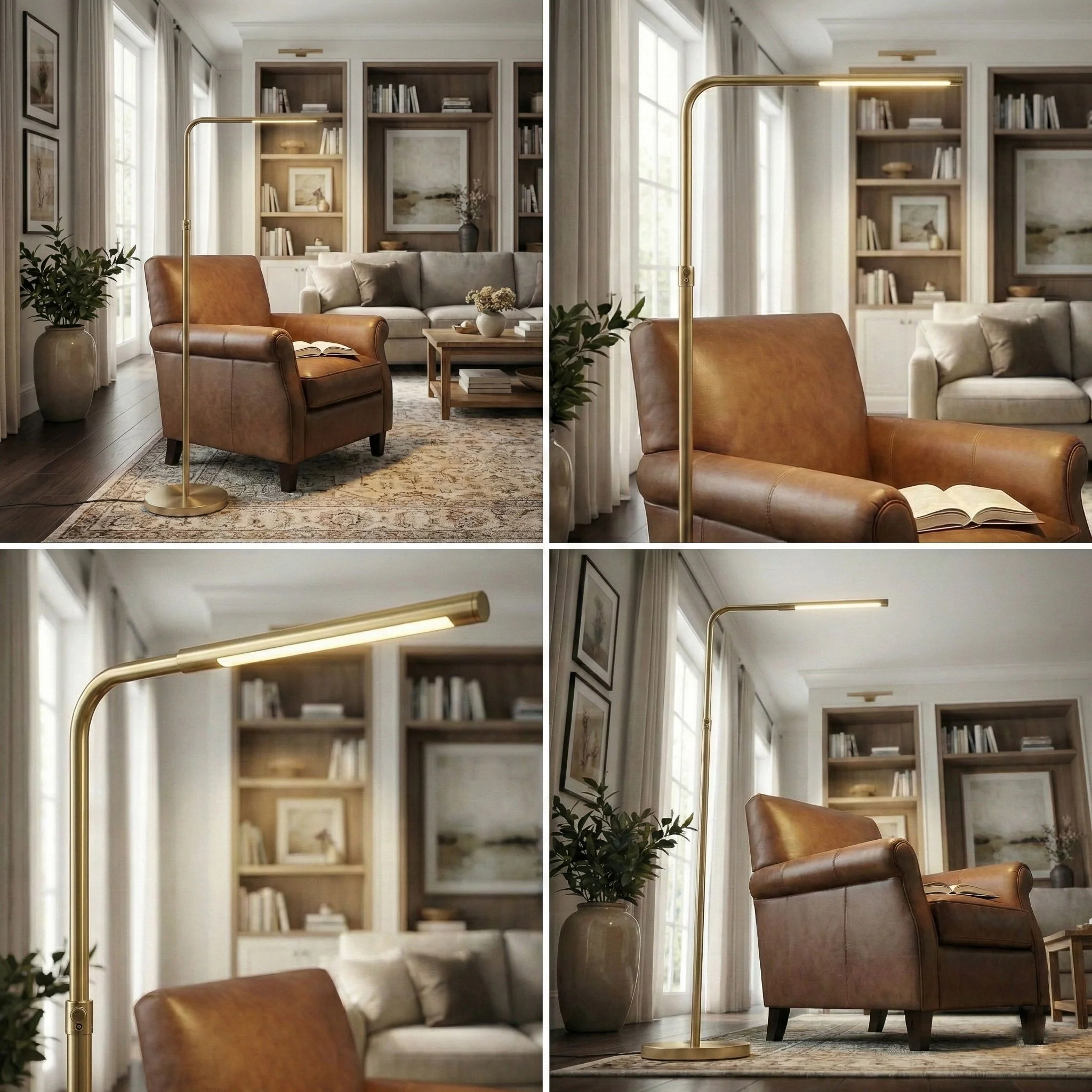Verve - Floor Lamp With On / Off Switch Adjustable LED Round Base - Gold - Image 4
