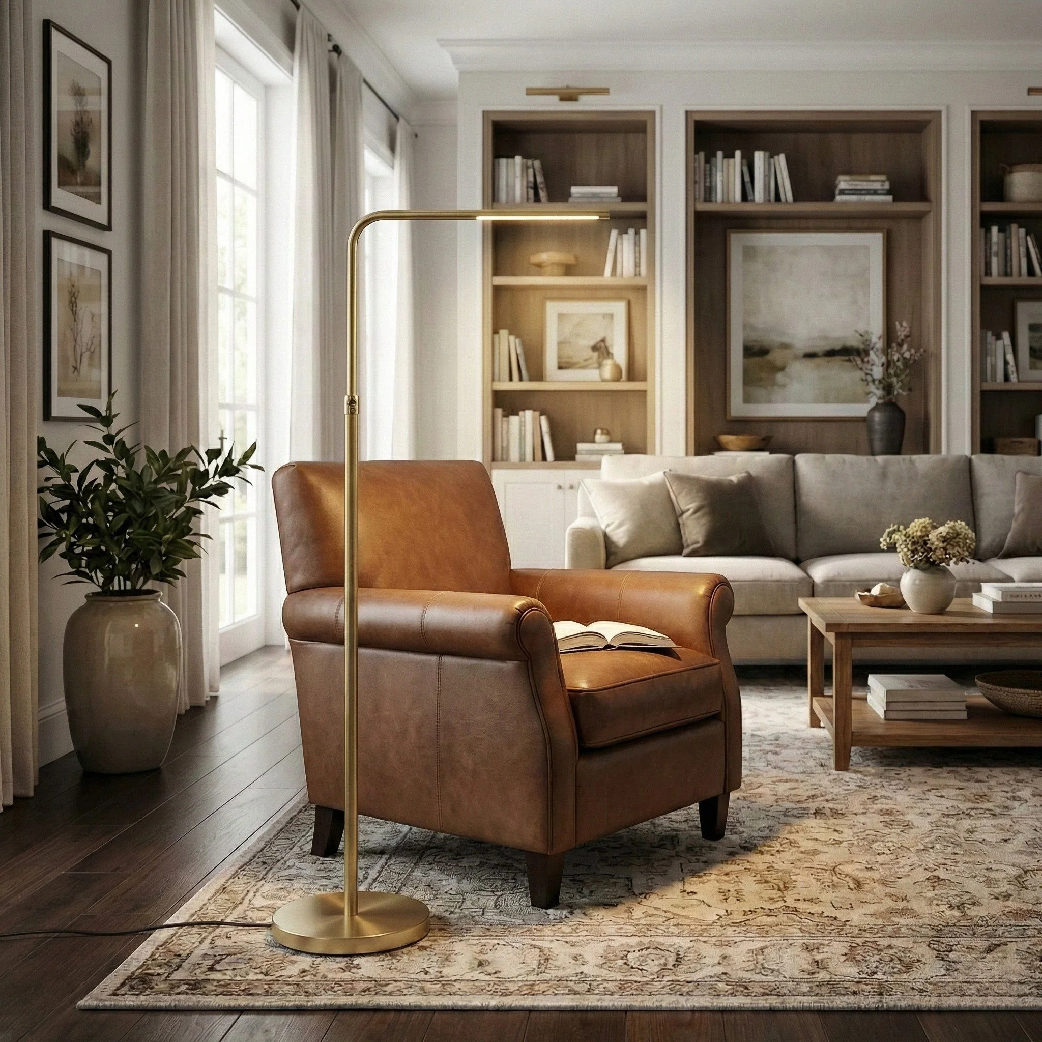Verve - Floor Lamp With On / Off Switch Adjustable LED Round Base - Gold - Image 6