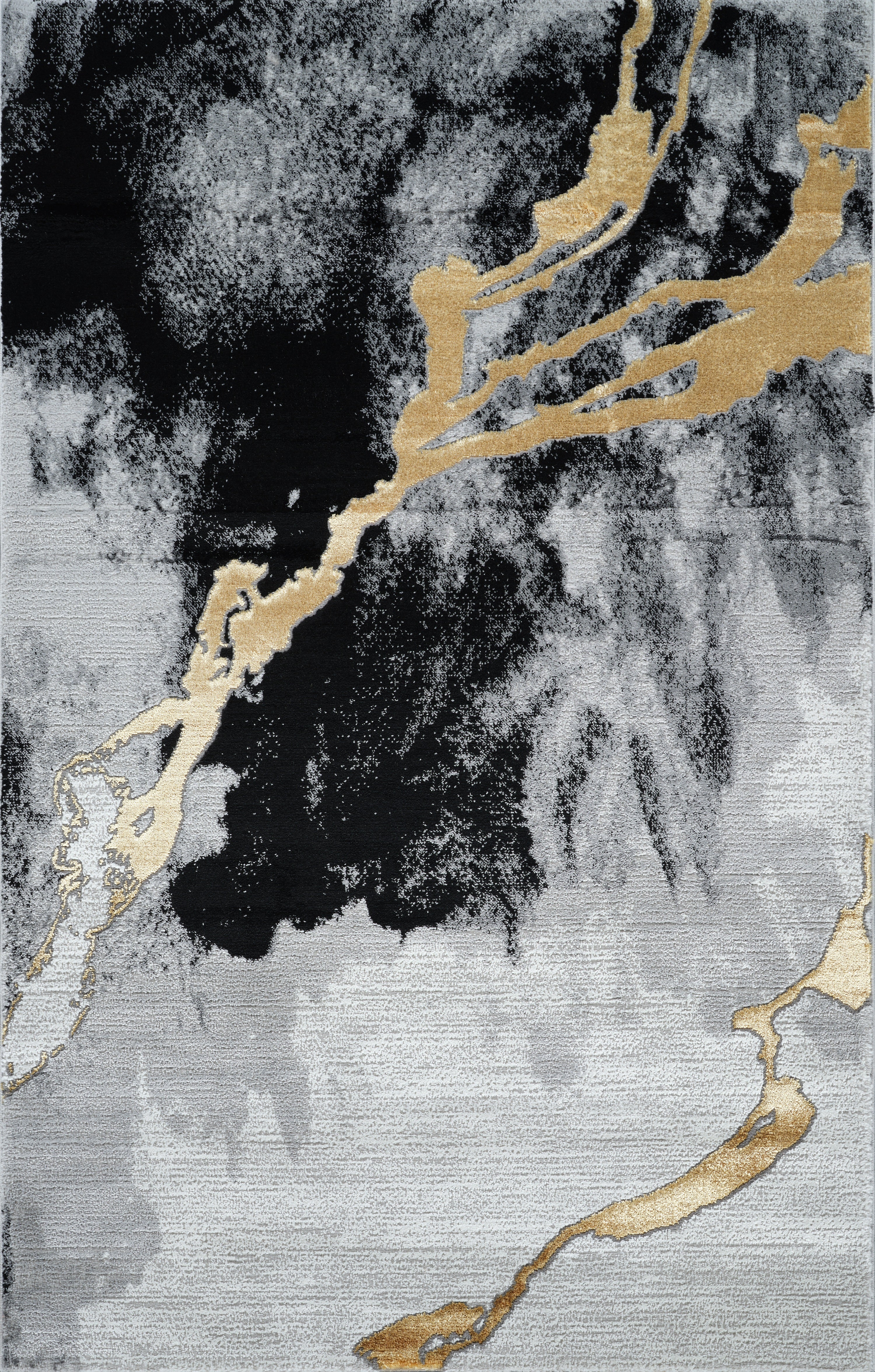 .Flame Modern Abstract Black & Gold Area Rug – 6'6" x 9'