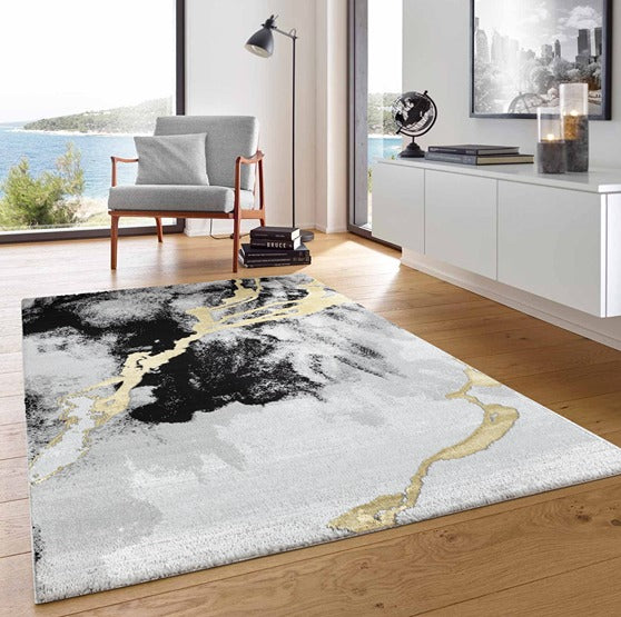 .Flame Modern Abstract Black & Gold Area Rug – 6'6" x 9' - Image 2