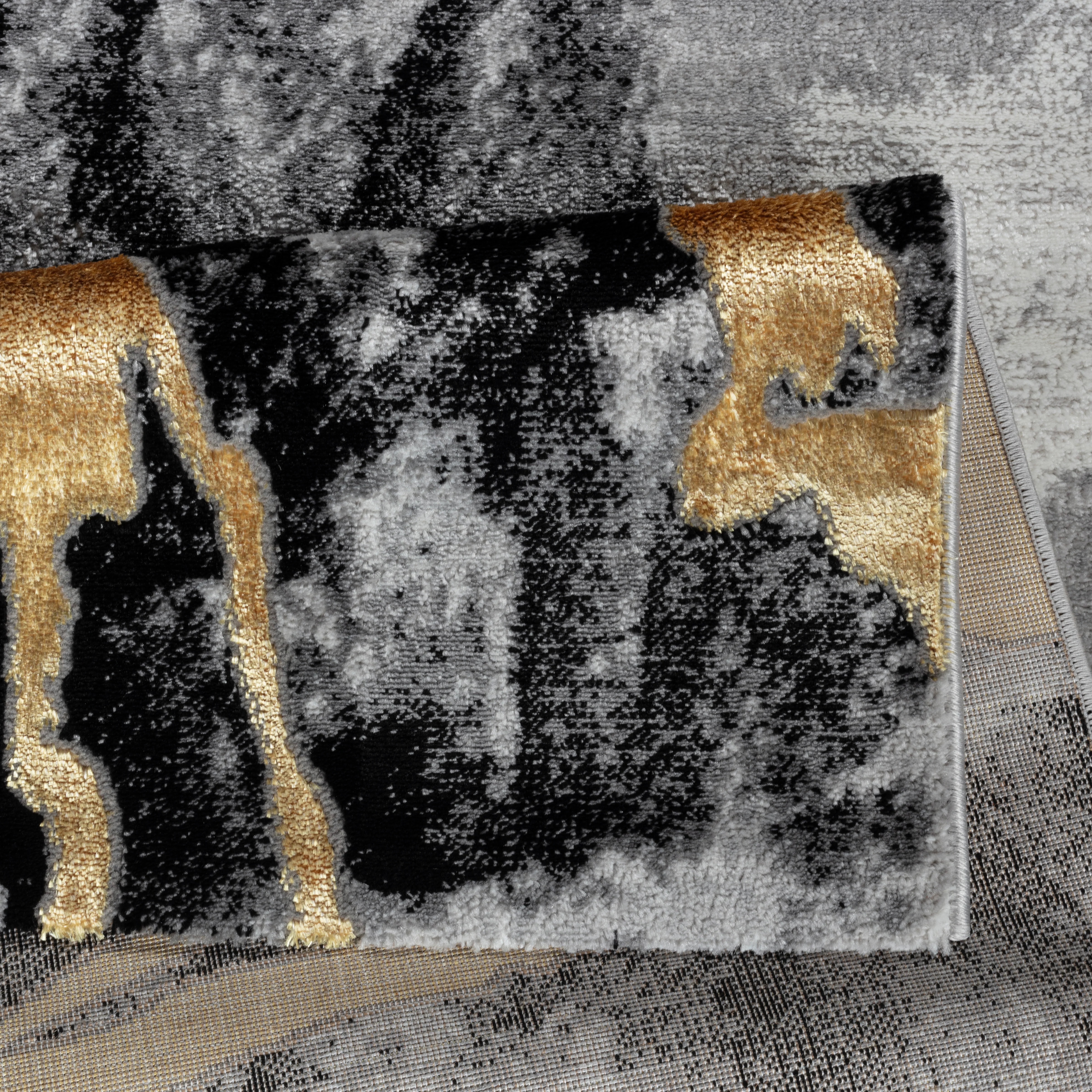 .Flame Modern Abstract Black & Gold Area Rug – 6'6" x 9' - Image 3