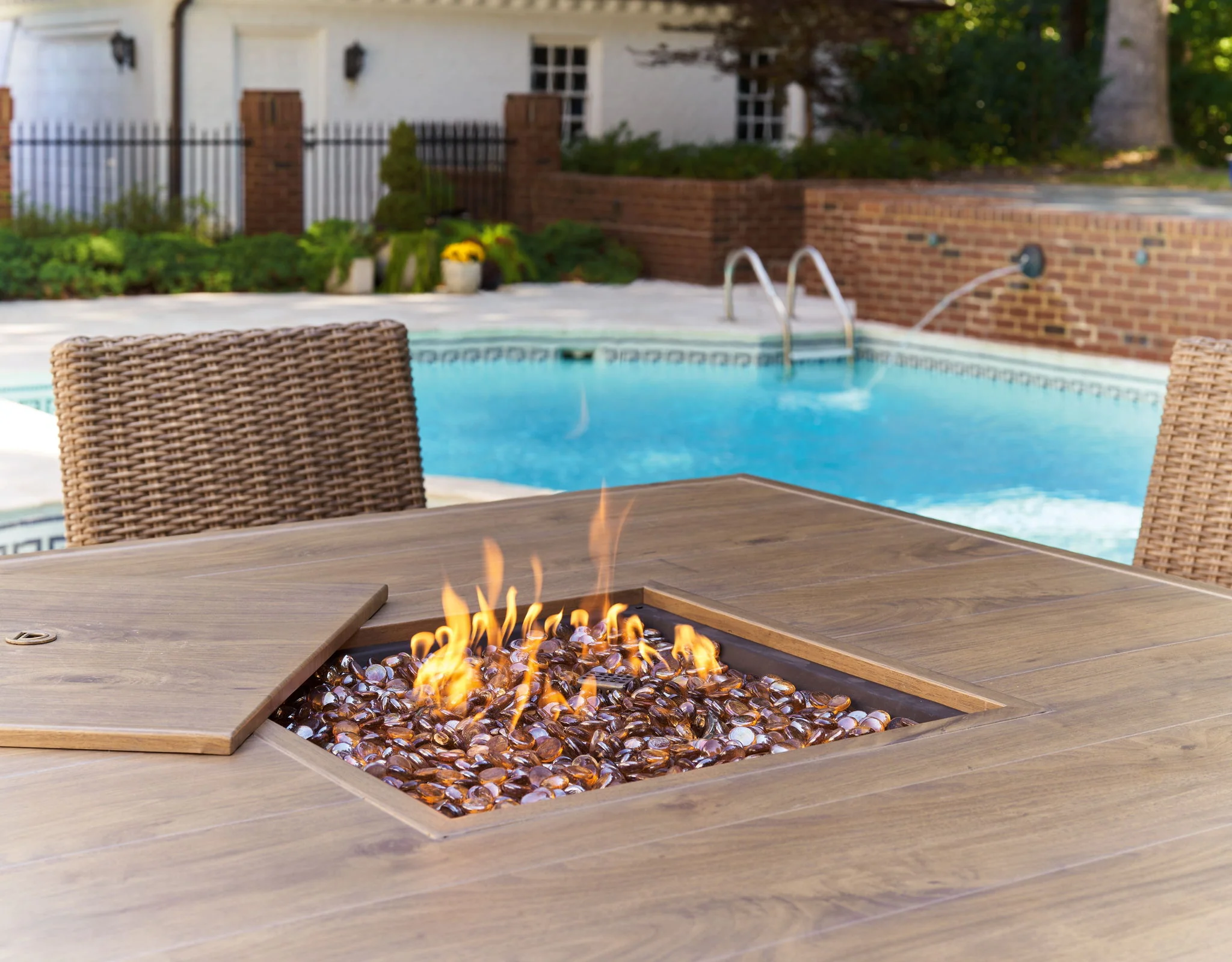 Walton Bridge - Driftwood - 5 Pc. - Square Dining Table W/Fire Pit, 4 Barstools - Image 2