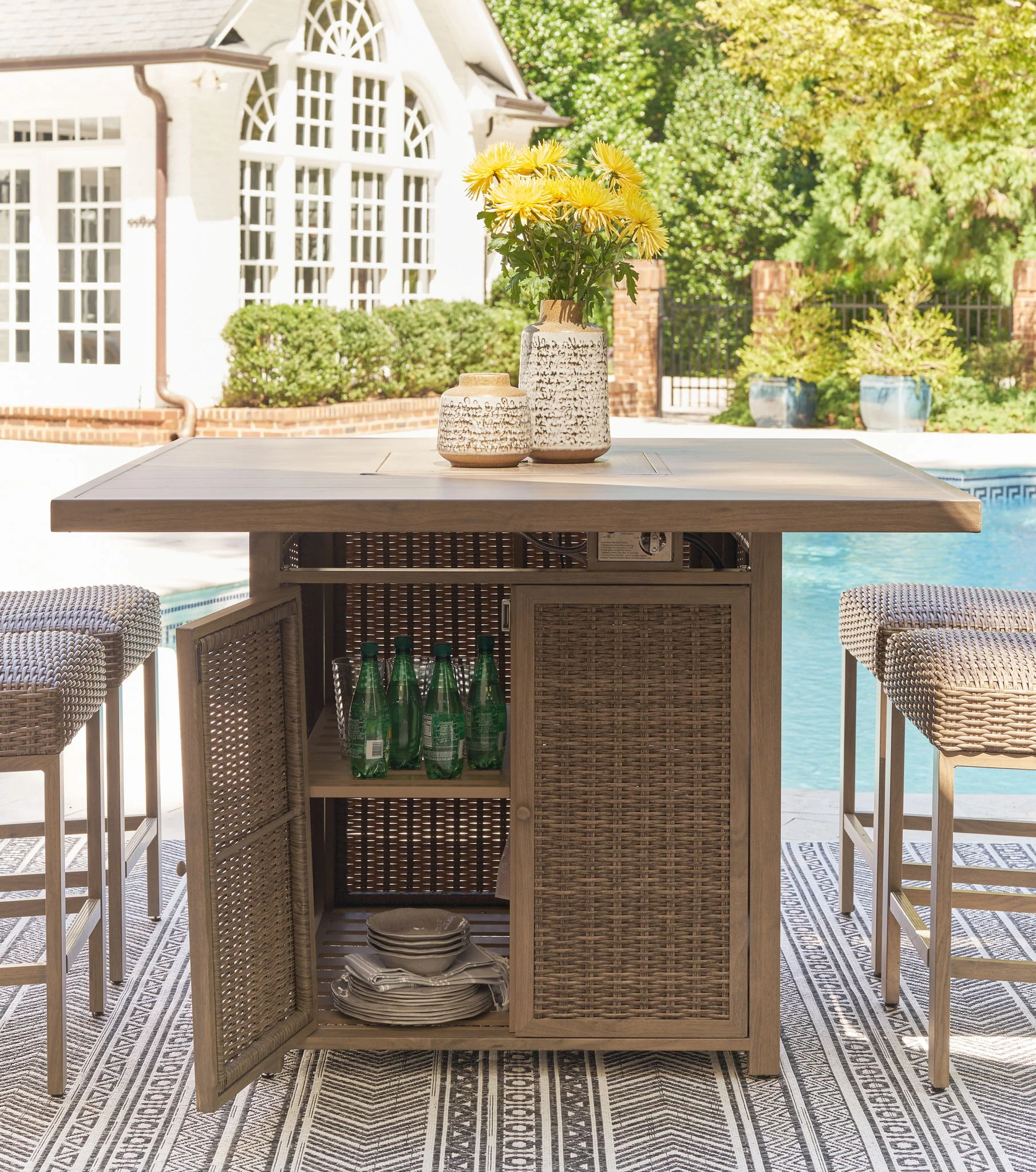 Walton Bridge - Driftwood - 5 Pc. - Square Dining Table W/Fire Pit, 4 Barstools - Image 4
