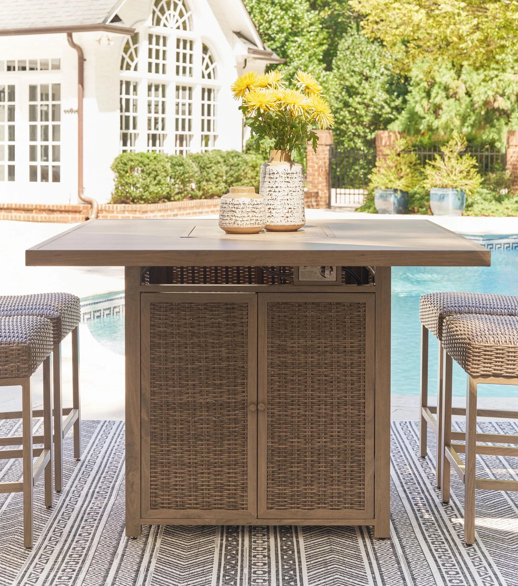 Walton Bridge - Driftwood - 5 Pc. - Square Dining Table W/Fire Pit, 4 Barstools - Image 6