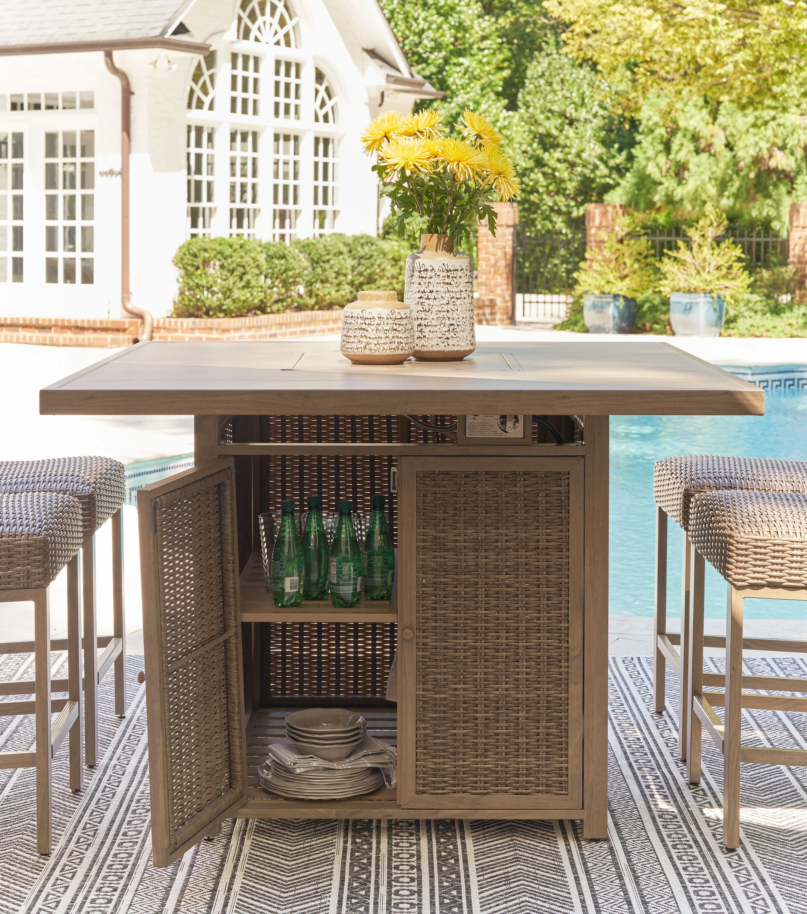 Walton Bridge - Square Bar Table W/Fire Pit - Driftwood - Image 3