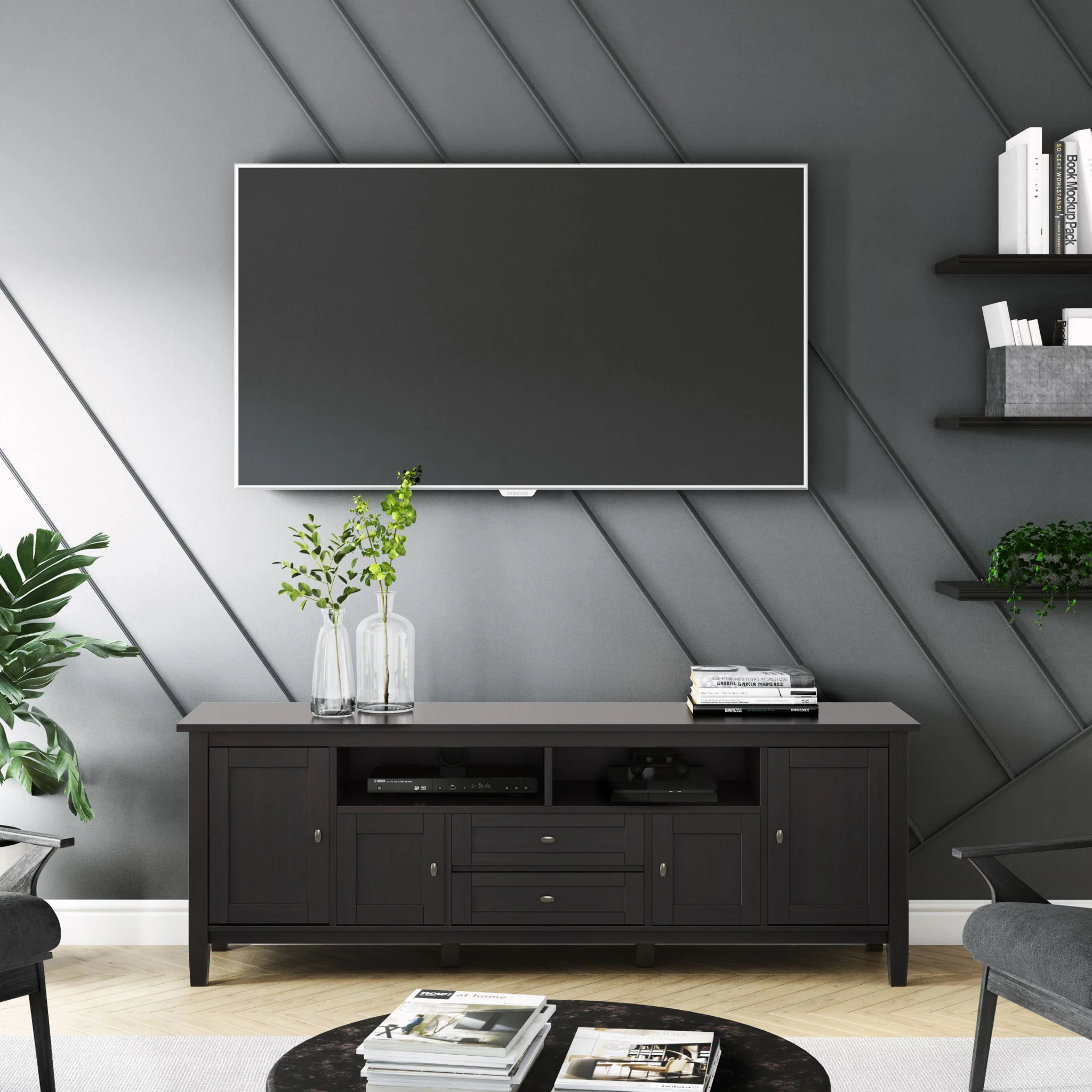 Warm Shaker - TV Media Stand - Hickory Brown - Image 3