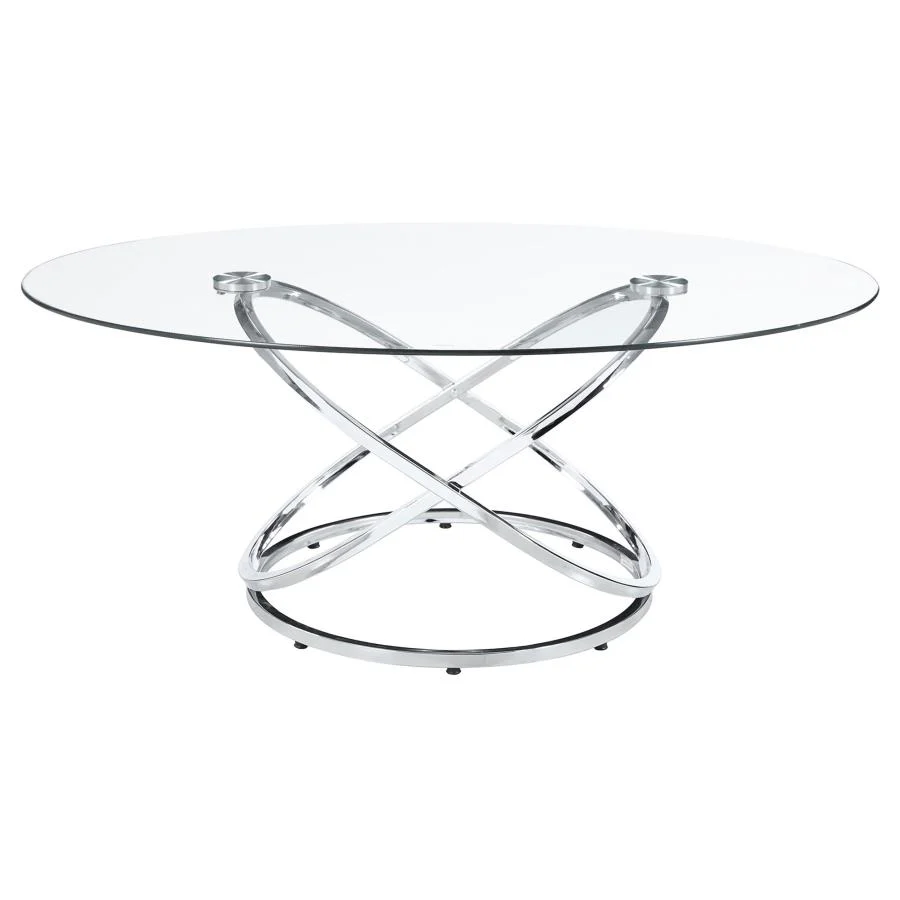 Warren - 3 Piece Oval Glass Top Coffee Table Set - Chrome - Image 4