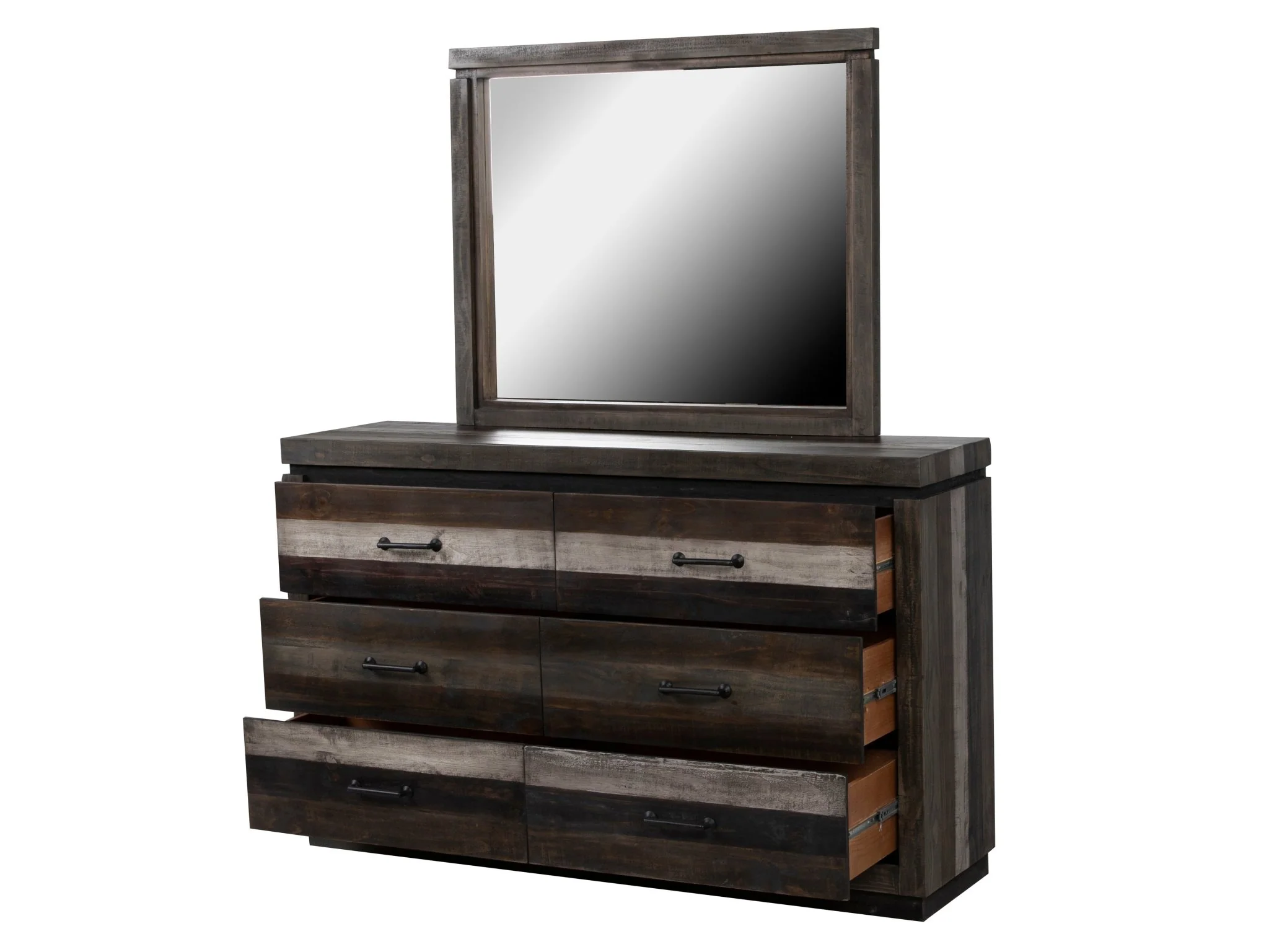 Westminster Rustic 6-Piece Distressed Multi-Tone Bedroom Set with Panel Bed, Dresser, Mirror & Nightstand - Image 7