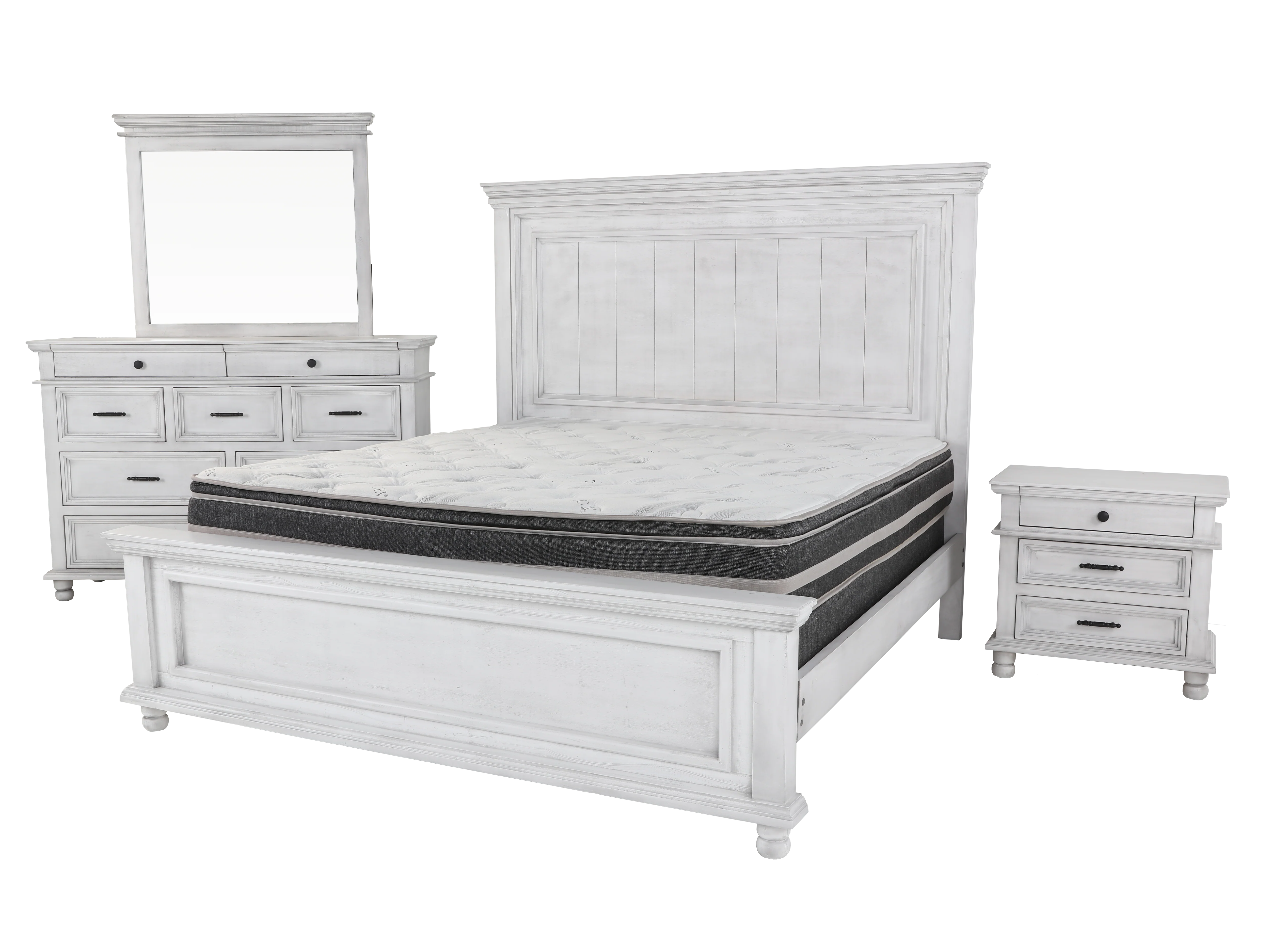 White 6-Piece Panel Bedroom Set with Dresser, Mirror & Nightstand - Image 2