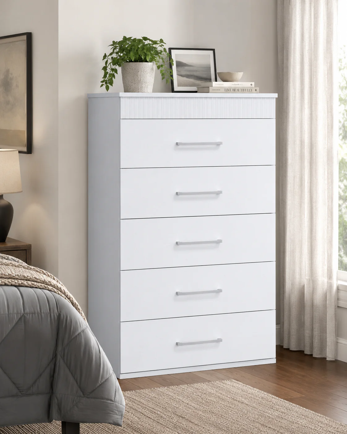 White Modern 5-Drawer Chest