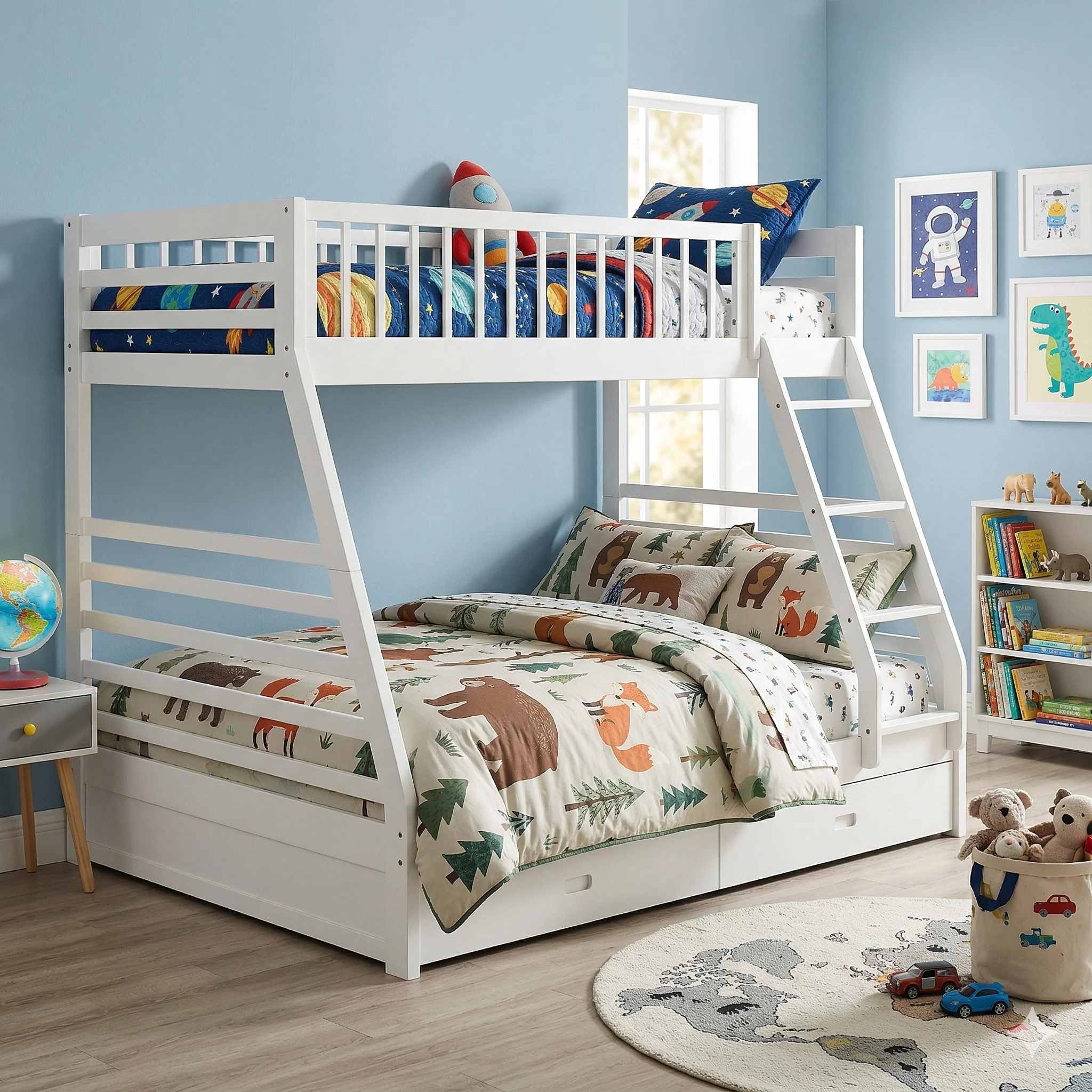 White Twin Over Full Bunk Bed with Storage Drawers