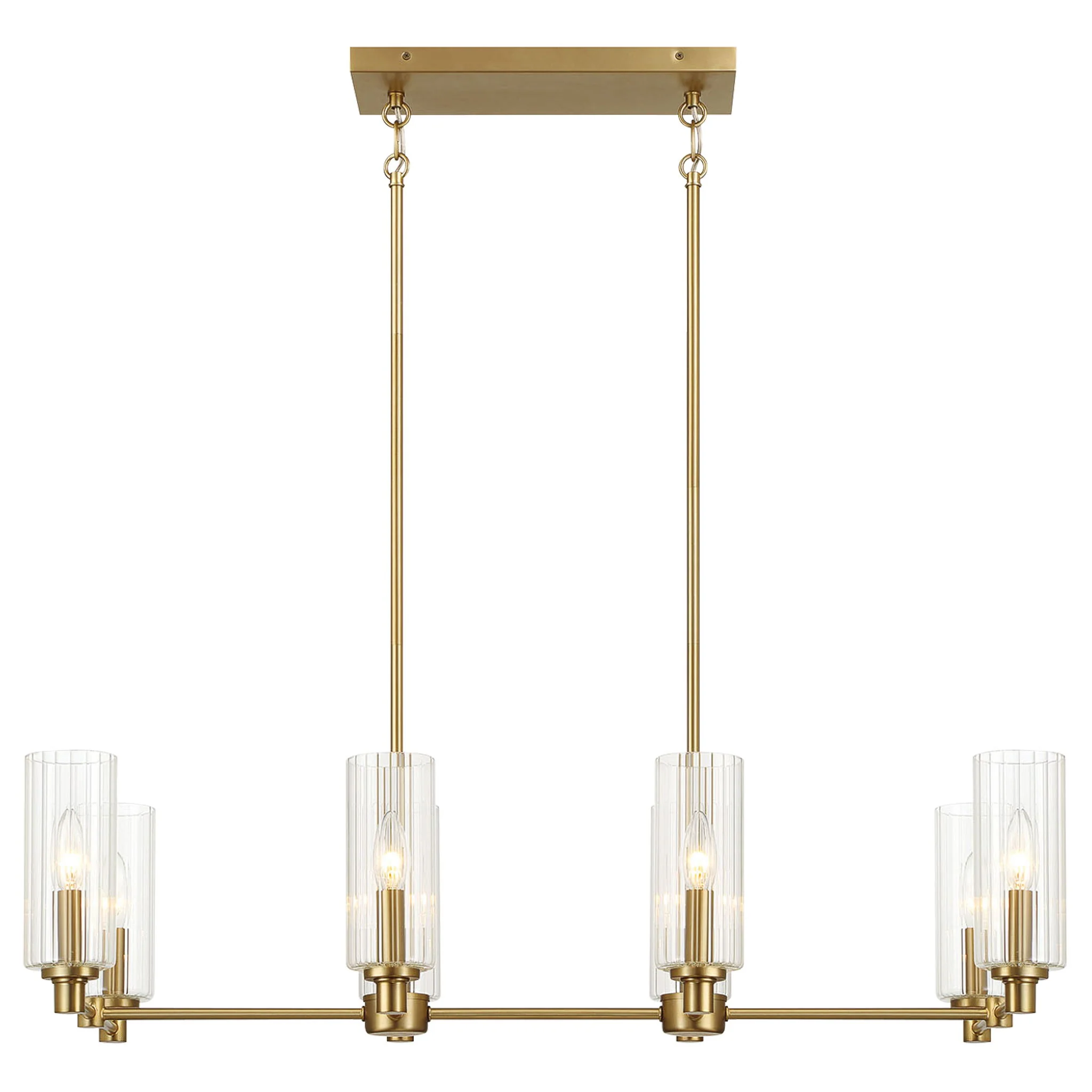 Willow - 8 Lights Island With Clear Ribbed Pendant Lamp Satin - Antique Brass / Clear / Gold - Image 8
