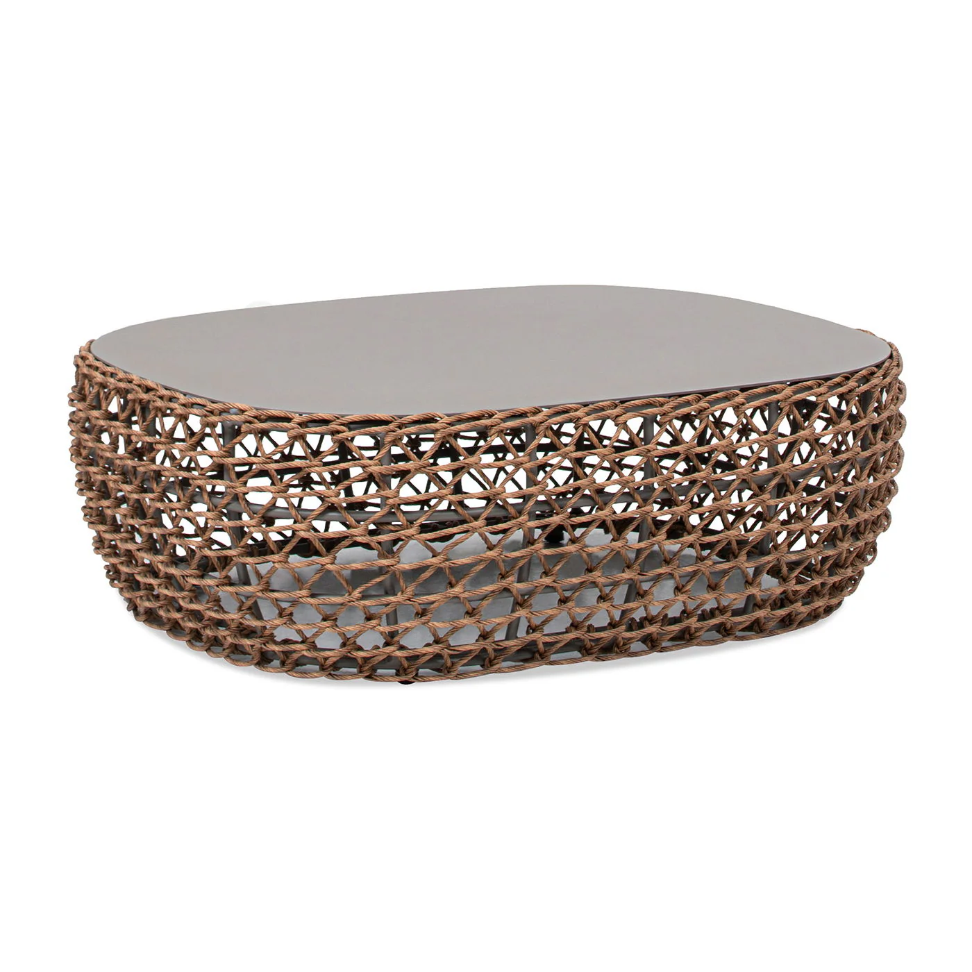 Willow - Oval Woven Patio Coffee Table, Wicker Frame - Image 10