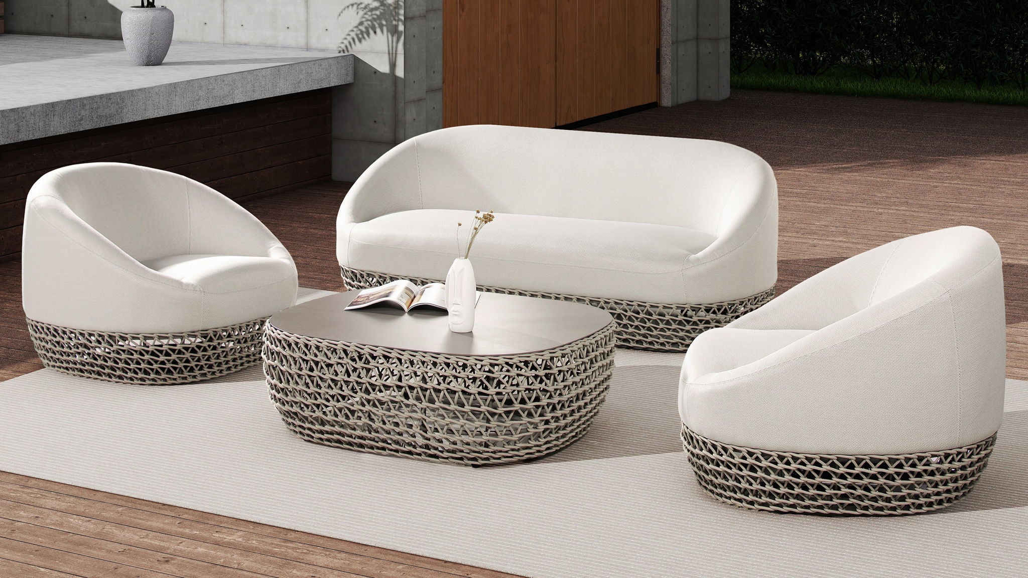 Willow - Oval Woven Patio Coffee Table, Wicker Frame - Image 12