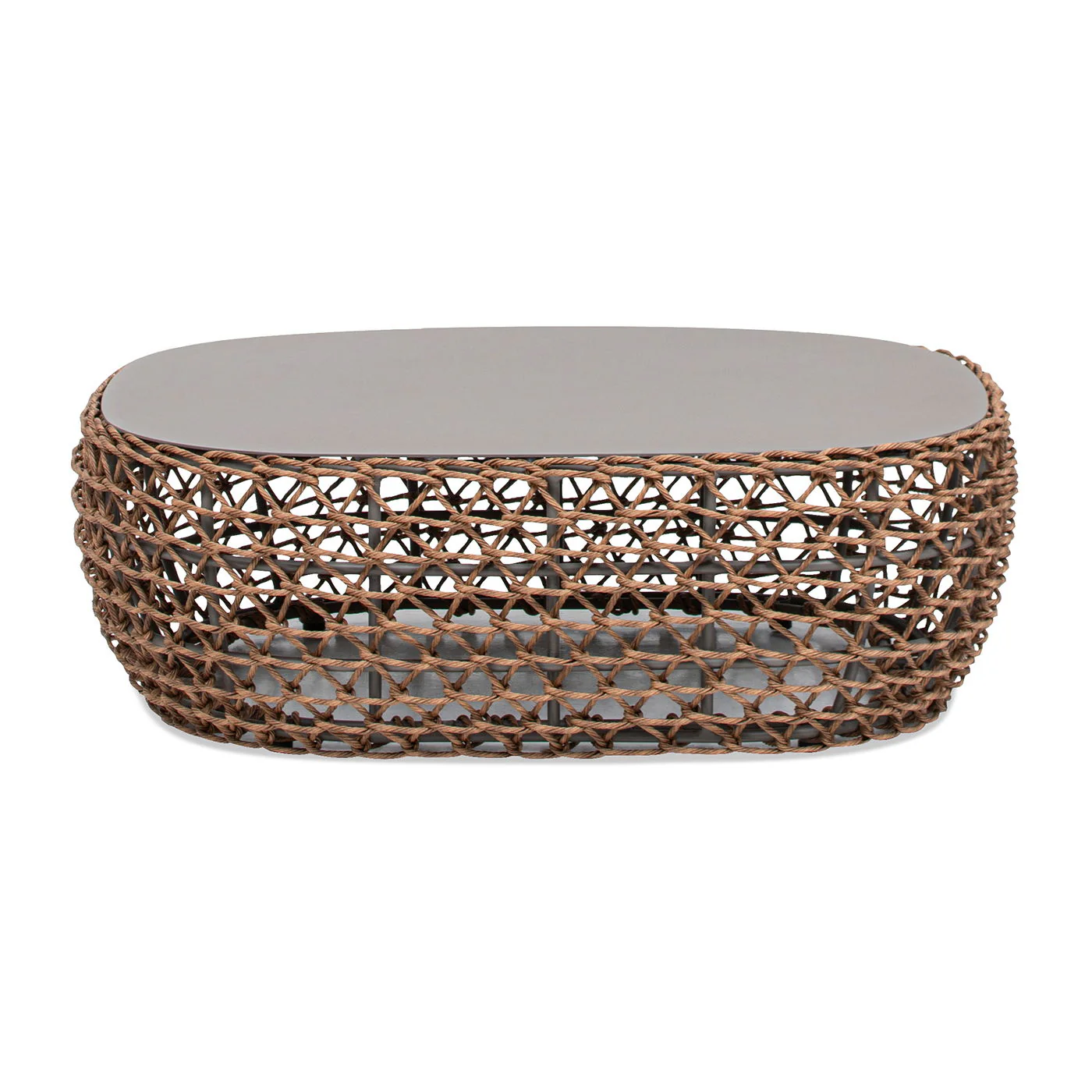 Willow - Oval Woven Patio Coffee Table, Wicker Frame - Image 5