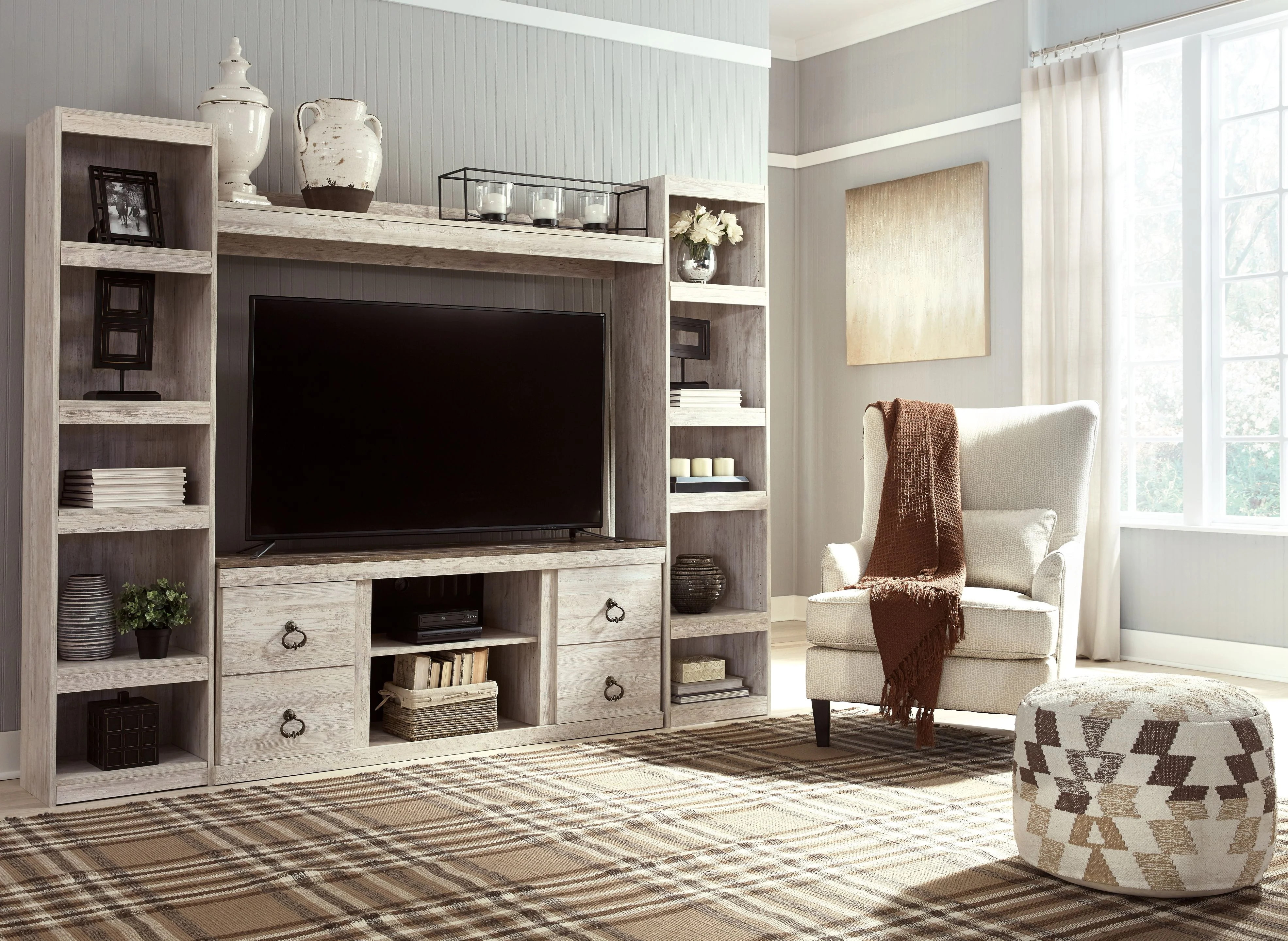 Willowton - 4-Piece Entertainment Center - Whitewash - Image 4
