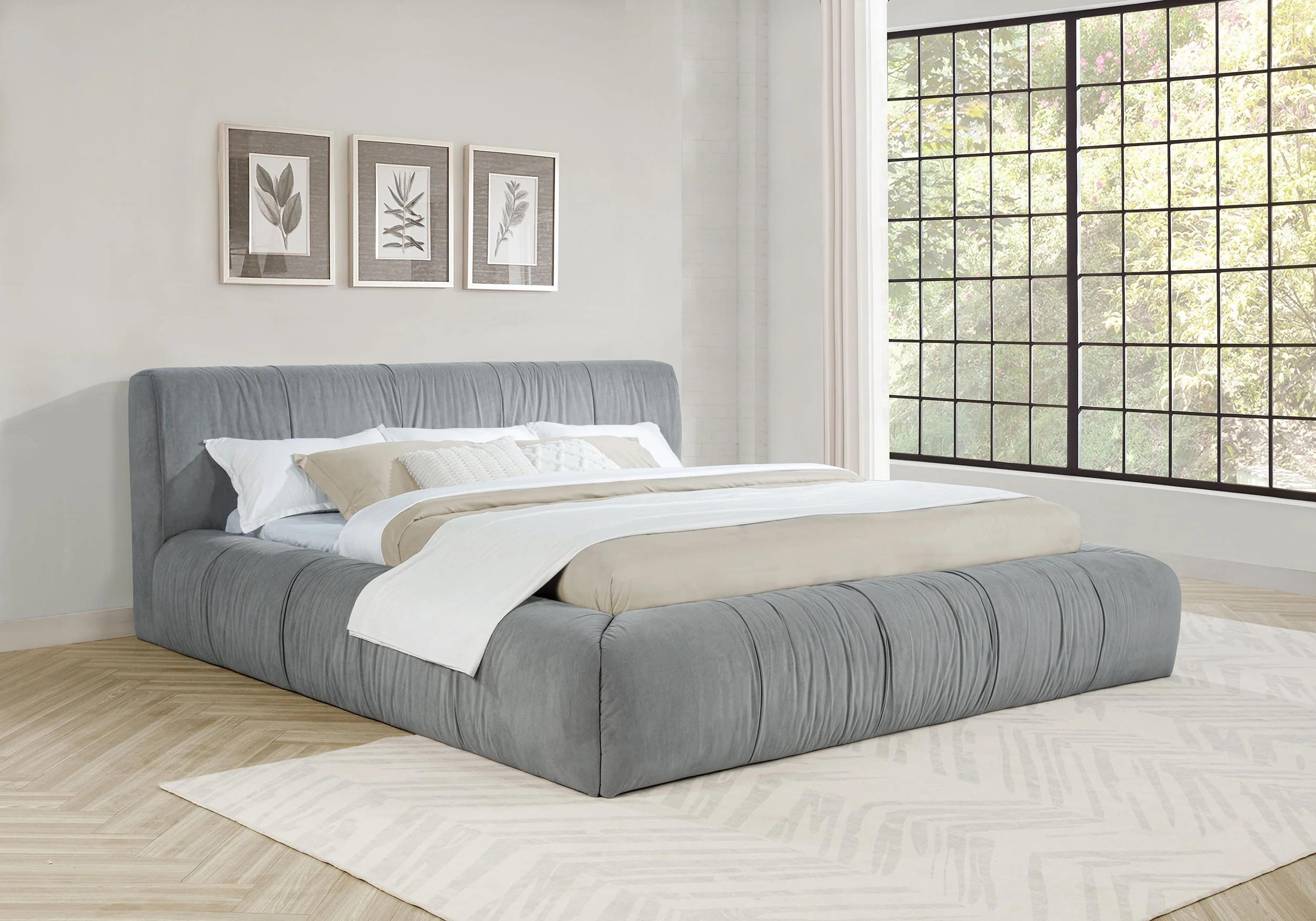 Wilshire Upholstered Platform Bed Grey - Image 3