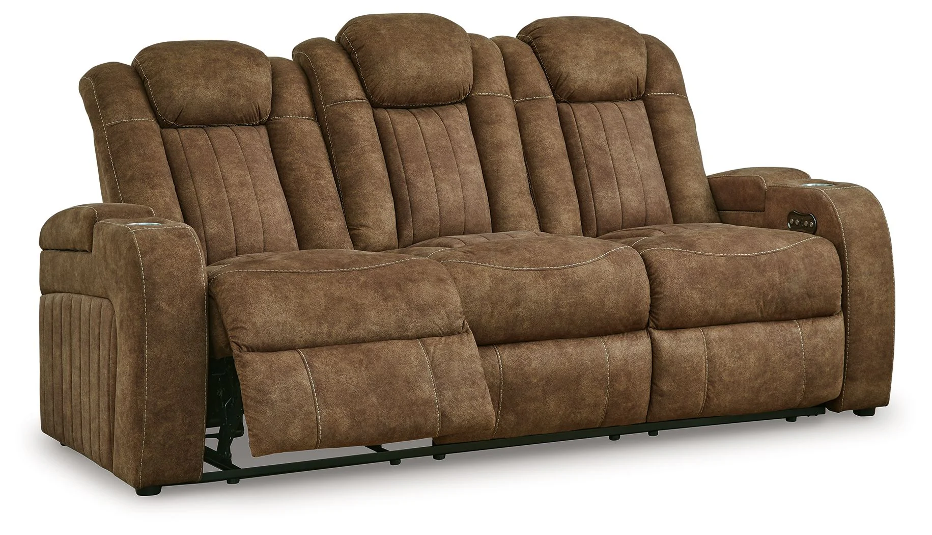 Wolfridge - 2 Pc. - Power Reclining Sofa, Power Reclining Loveseat With Console - Brindle - Image 4