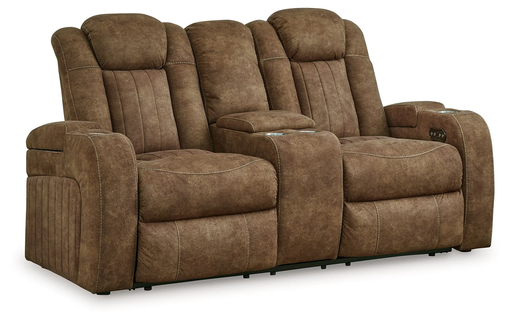 Wolfridge - 2 Pc. - Power Reclining Sofa, Power Reclining Loveseat With Console - Brindle - Image 5