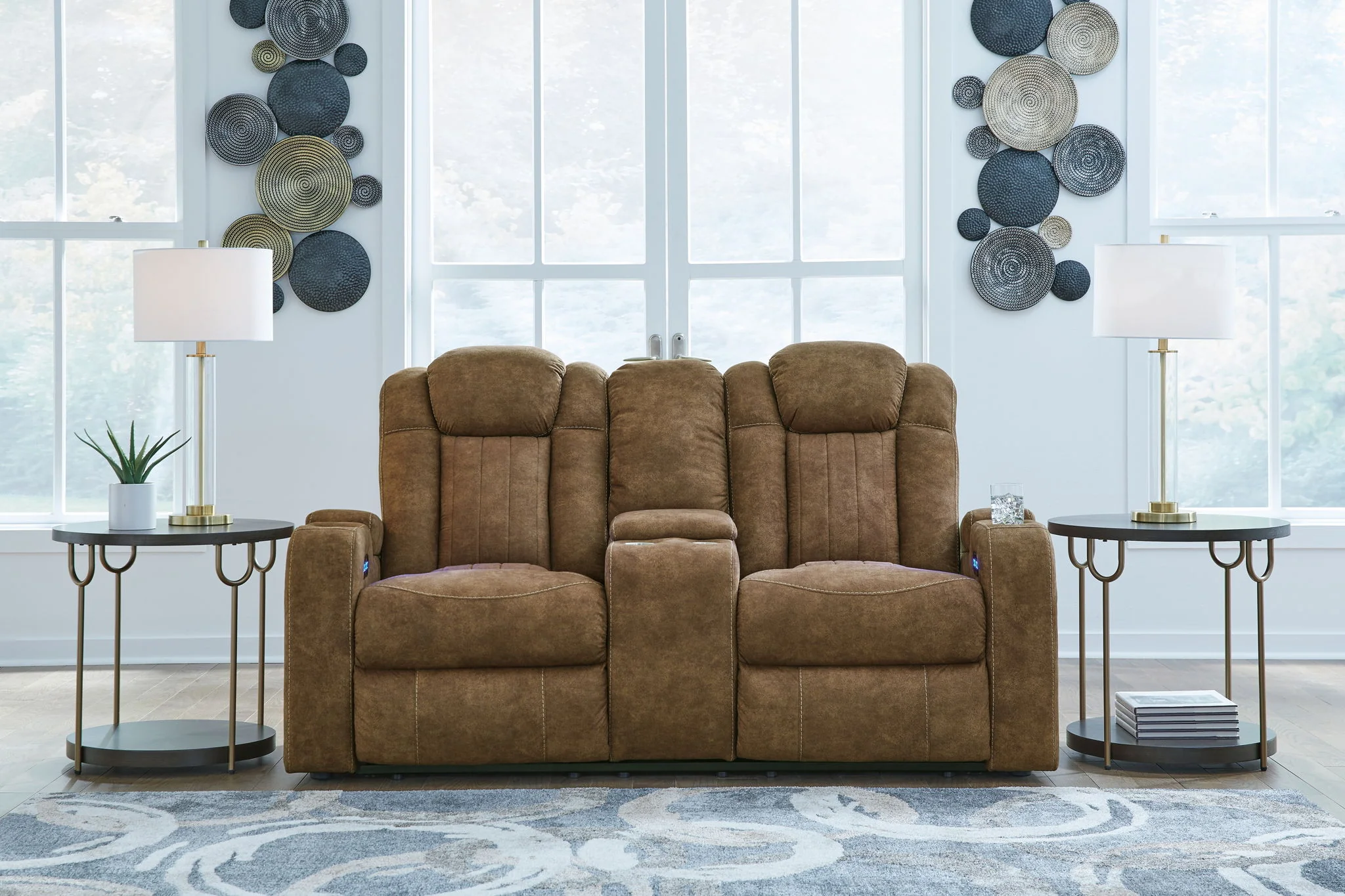 Wolfridge - 2 Pc. - Power Reclining Sofa, Power Reclining Loveseat With Console - Brindle - Image 6