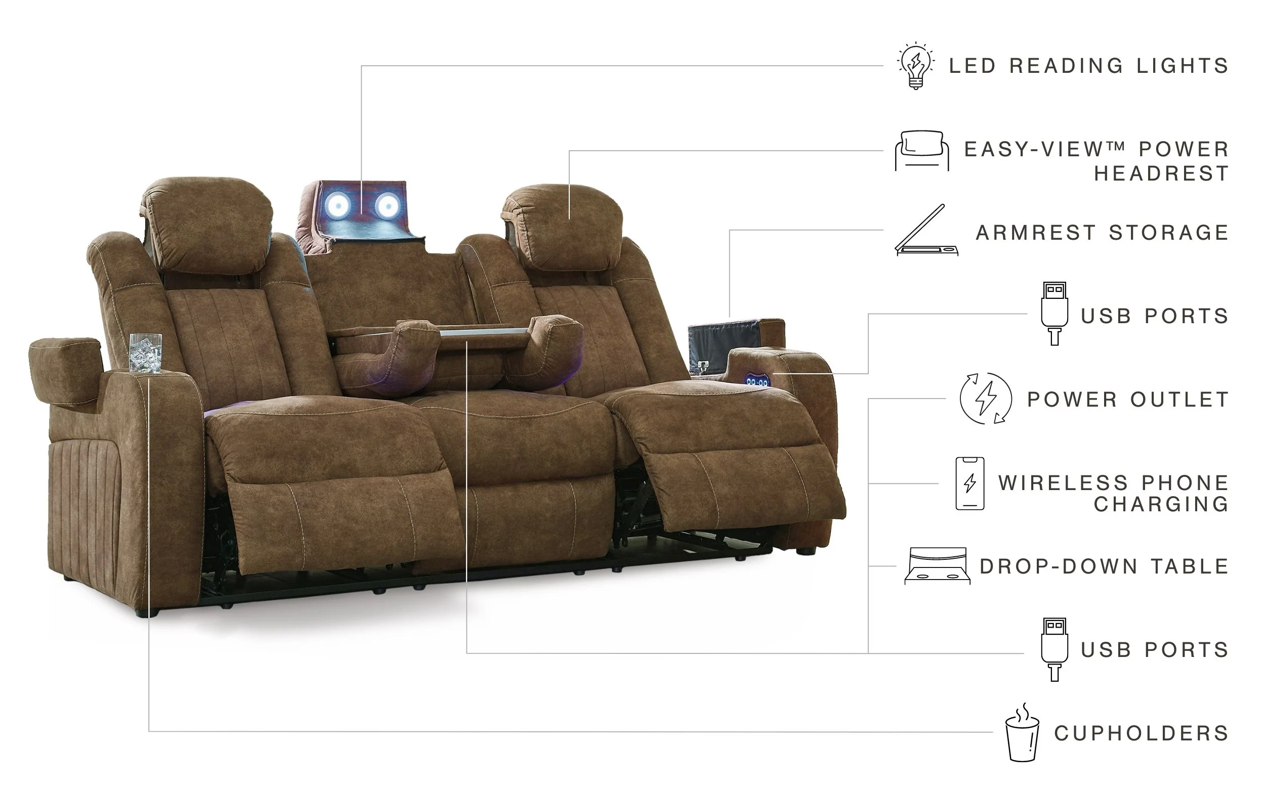 Wolfridge - Power Reclining Loveseat With Console /Adj Hdrst - Brindle - Image 14