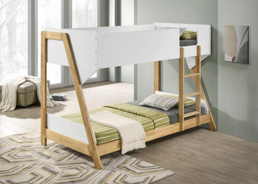 Wyatt - Wood Twin Over Twin Bunk Bed - White And Natural - Image 2