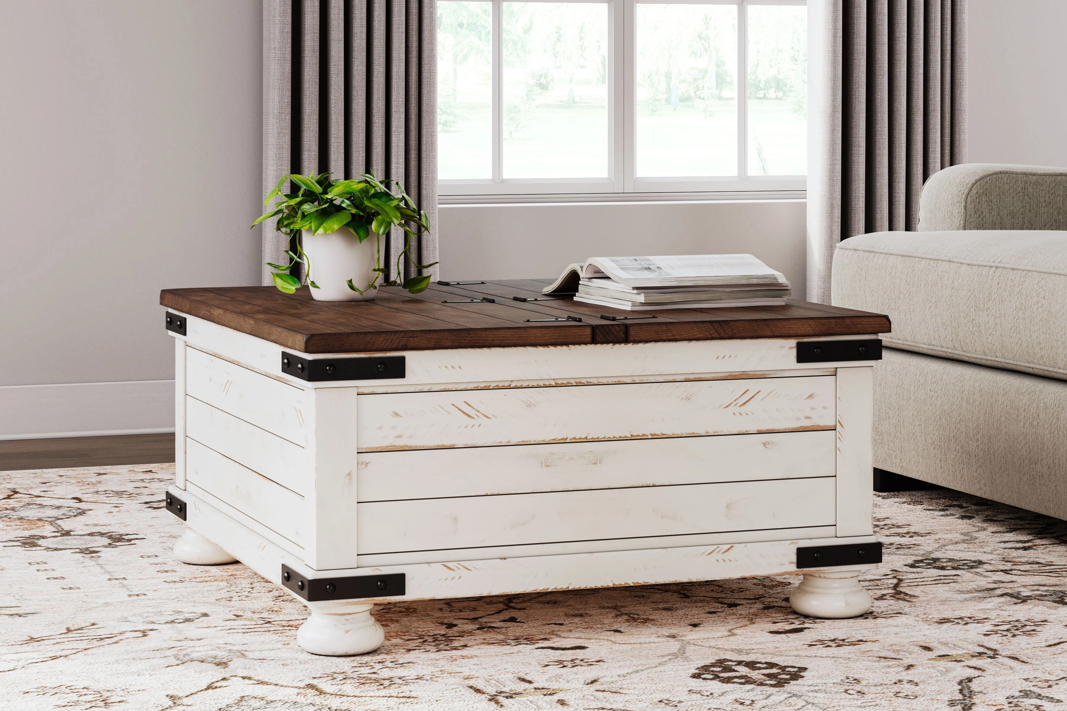 Wystfield - Cocktail Table with Storage - White / Brown - Image 8