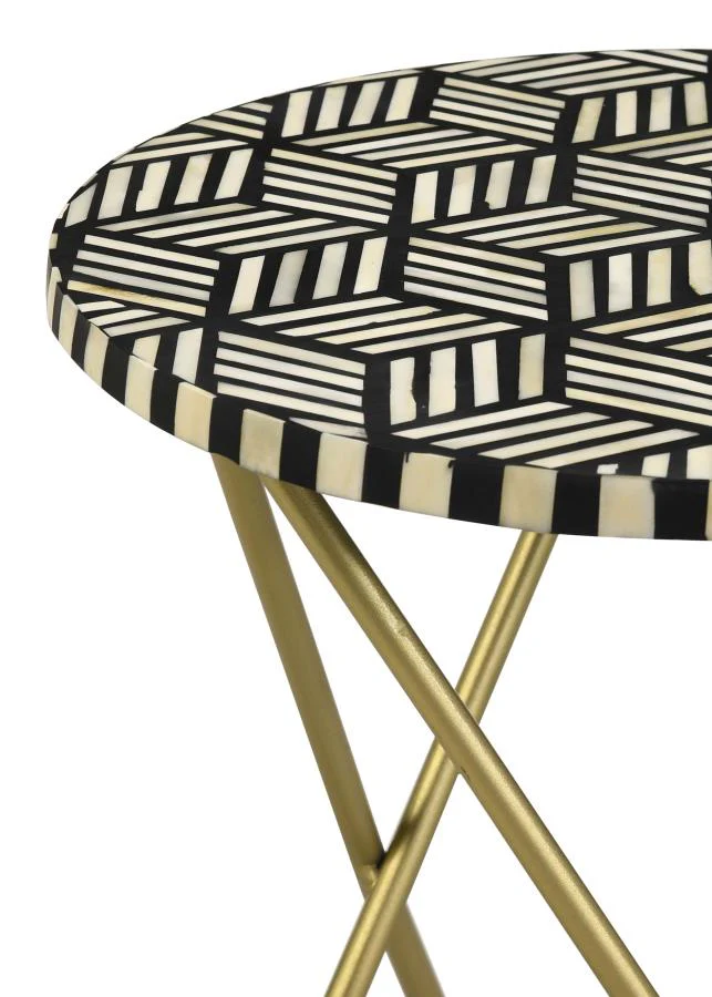 Xenia - Round Bone Inlay Accent Side Table - White And Gold - Image 4